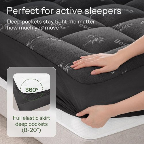 Niagara Ultra Soft Twin XL Mattress Topper - Bamboo Viscose Pillow Top for Back Pain Relief | Naturally Cooling, Fits 6-18" Mattresses, 600GSM, Dark Gray