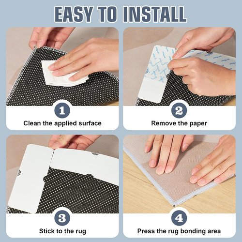 Heavywood Non-Slip Rug Grippers - Reusable Double-Sided Carpet Tape for Area Rugs | 8 Pack