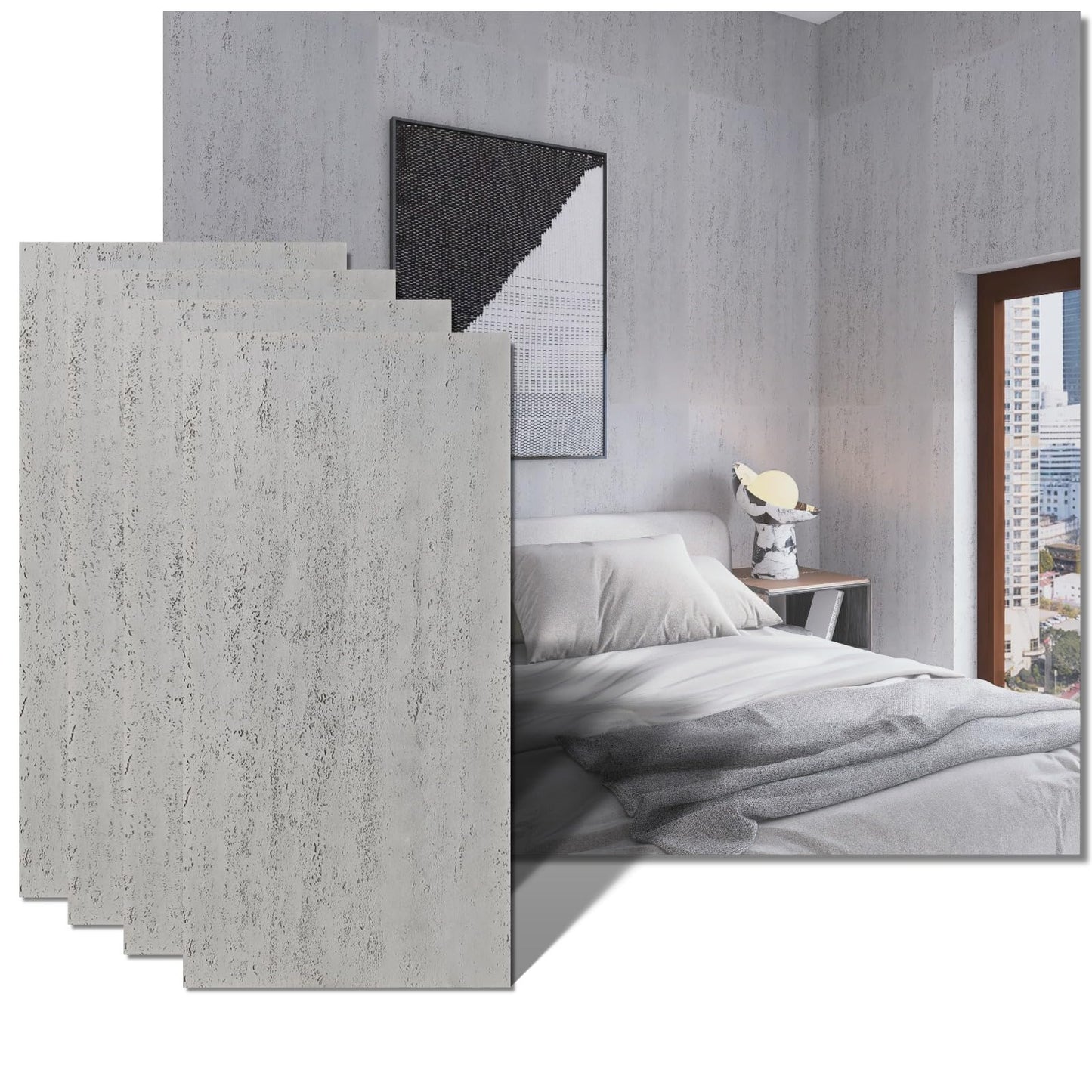 eazart 3D Wall Panels Faux Stone Panel for Exterior/Interior Wall, MCM Natural 4PCS 47.2"x23.6" / 30.94 sq ft (Travertine Stone Gray)