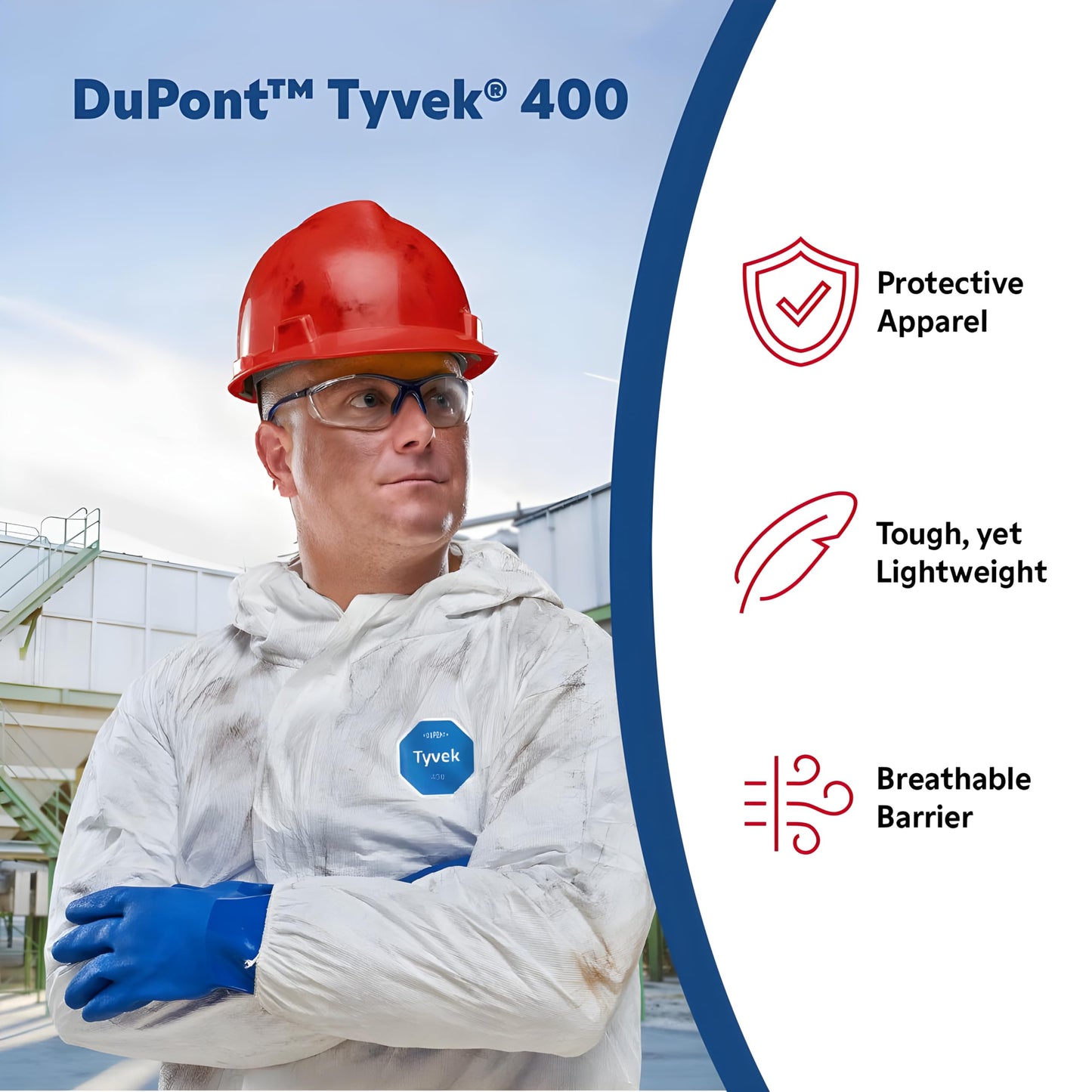 DuPont - TY127SWHMD002500 Tyvek 400 TY127S Disposable Protective Coverall with Respirator-Fit Hood and Elastic Cuff, White, Medium (Pack of 25)