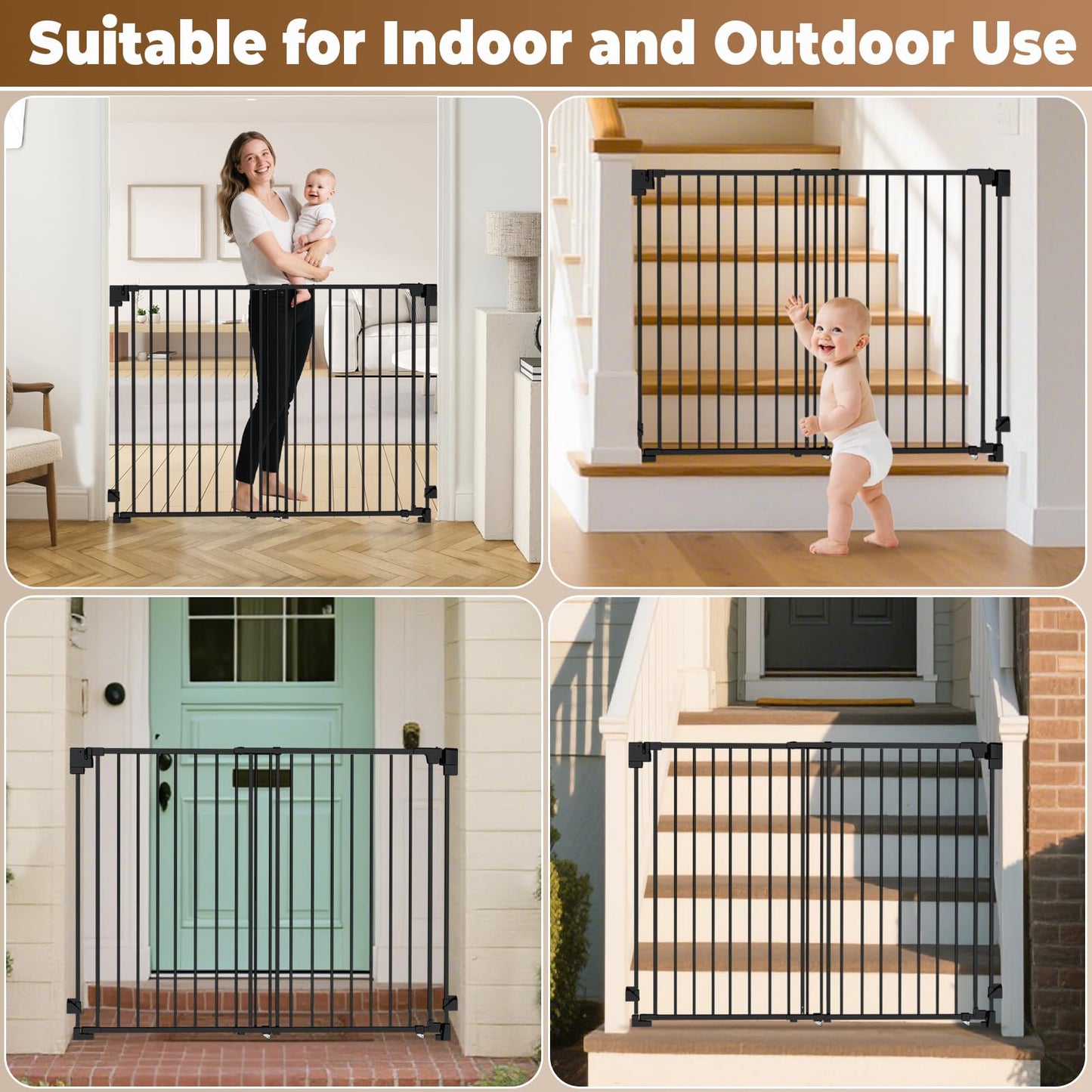35-55" No Bottom Bar Baby Gates for Stairs, 39" Extra Tall Child Safety Gate with Auto Close Large Walk Thru Door, Hardware Mount Dog Gate Pet Gate for The House Doorways, Indoor Outdoor use