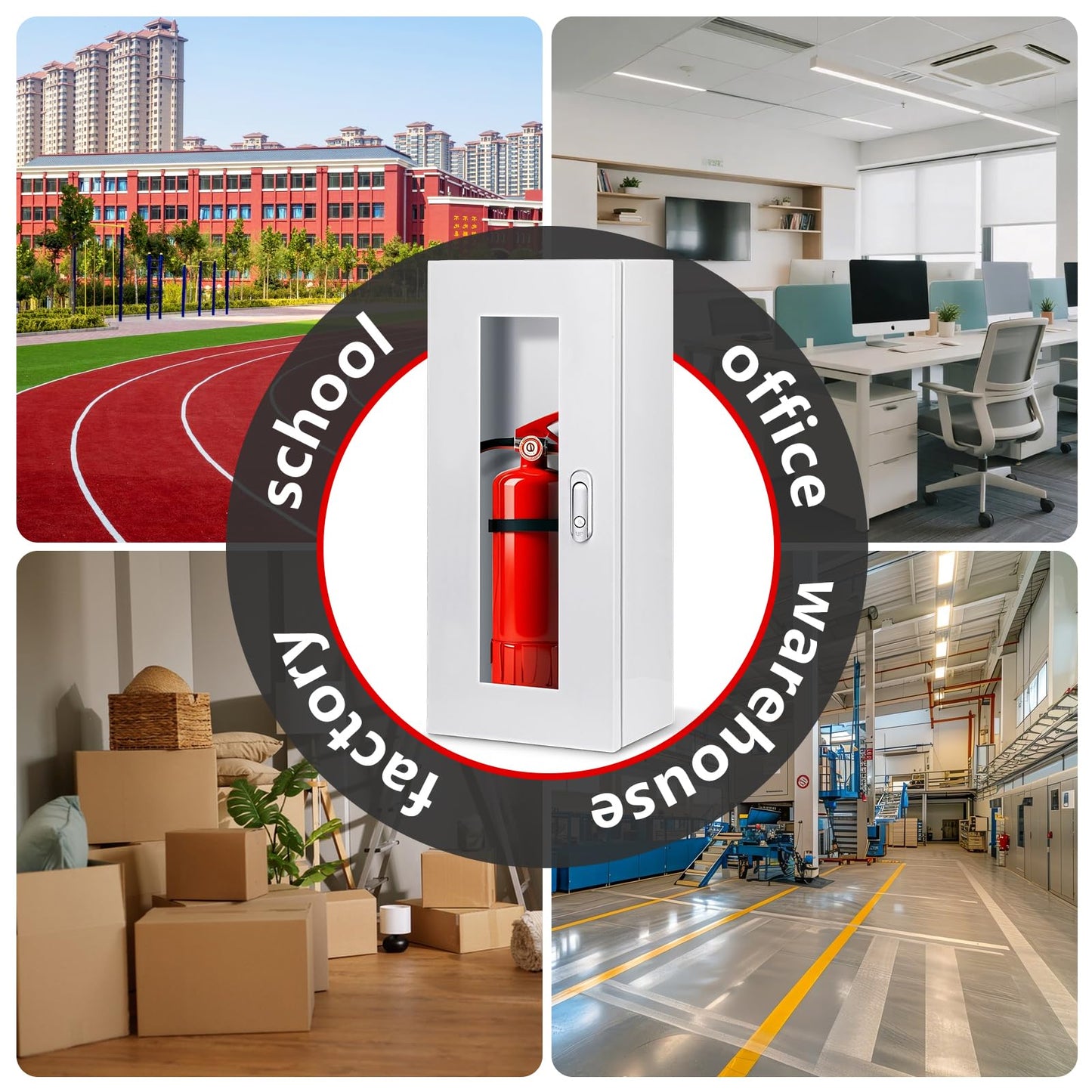 Fire Extinguisher Cabinet Wall and Surface Mount for 5-12 pounds Extinguisher, 23.6" H x 10.2" W x 6.7"D White Steel Fire Extinguisher Mount with Lock for Indoor Outdoor, with Full Clear Acrylic Door