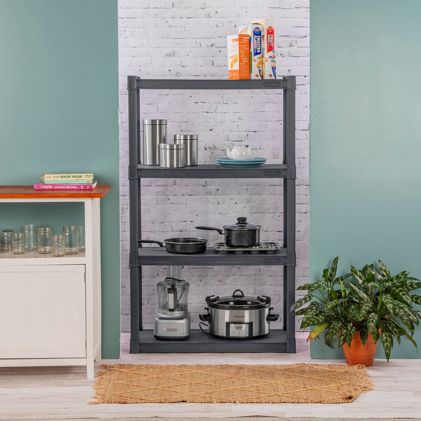 Sterilite 2-Pack 4 Shelf Unit, Heavy-Duty Shelving Storage and Utility Rack - Standing Plastic Organizer Shelves for Kitchen, Bathroom, and Garage