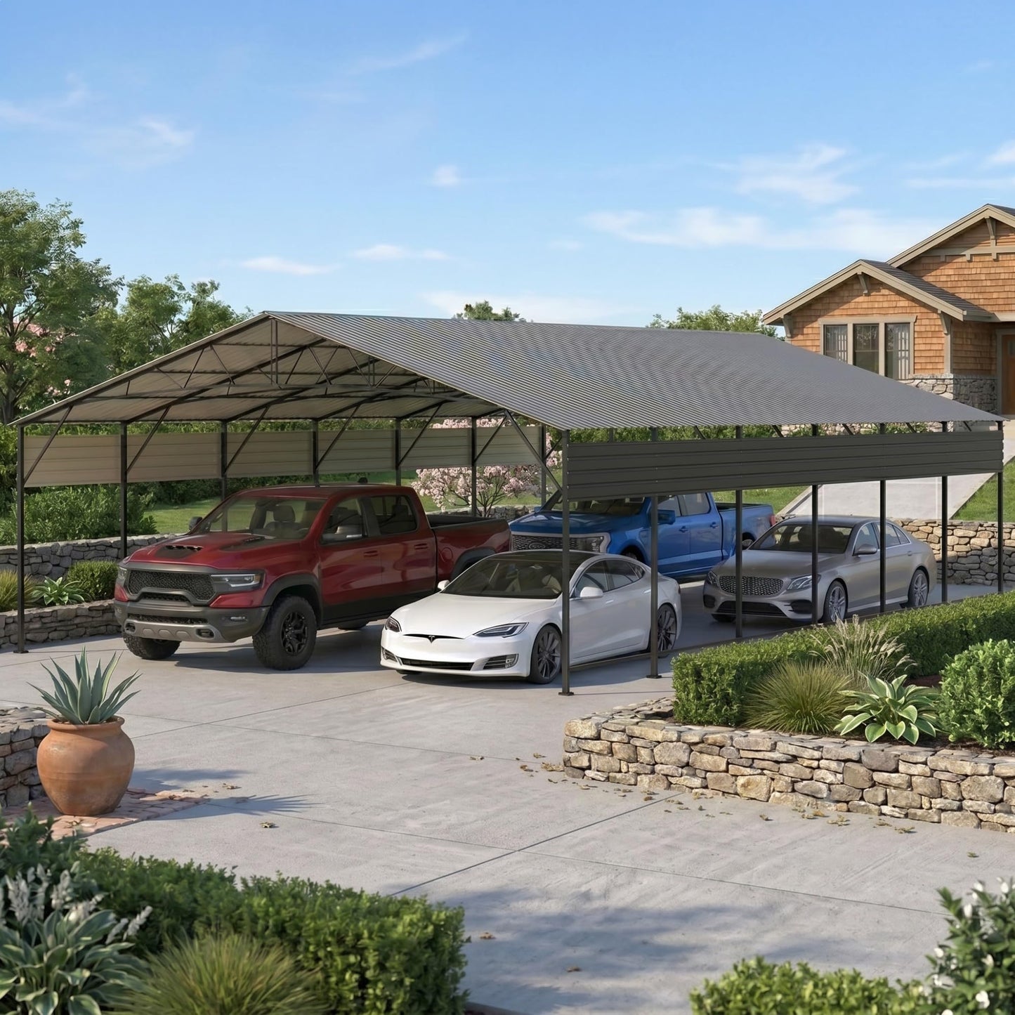 Devoko 20x30 FT Metal Carport, Heavy Duty Car Canopy with Galvanized Steel Roof, Reinforced Base Frame, All-Weather Garage, Outdoor Shelter for Cars, Trucks, Boats, Tractors & RV (Black)