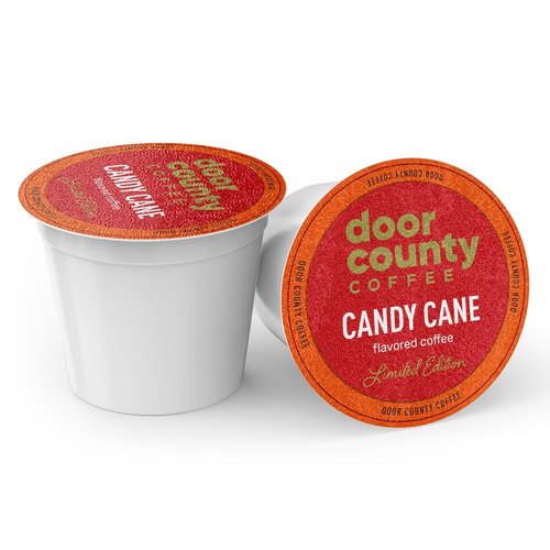 Door County Coffee | Candy Cane Holiday Flavored Ground Coffee - 60 Count Single Serve Cups - Medium Roast