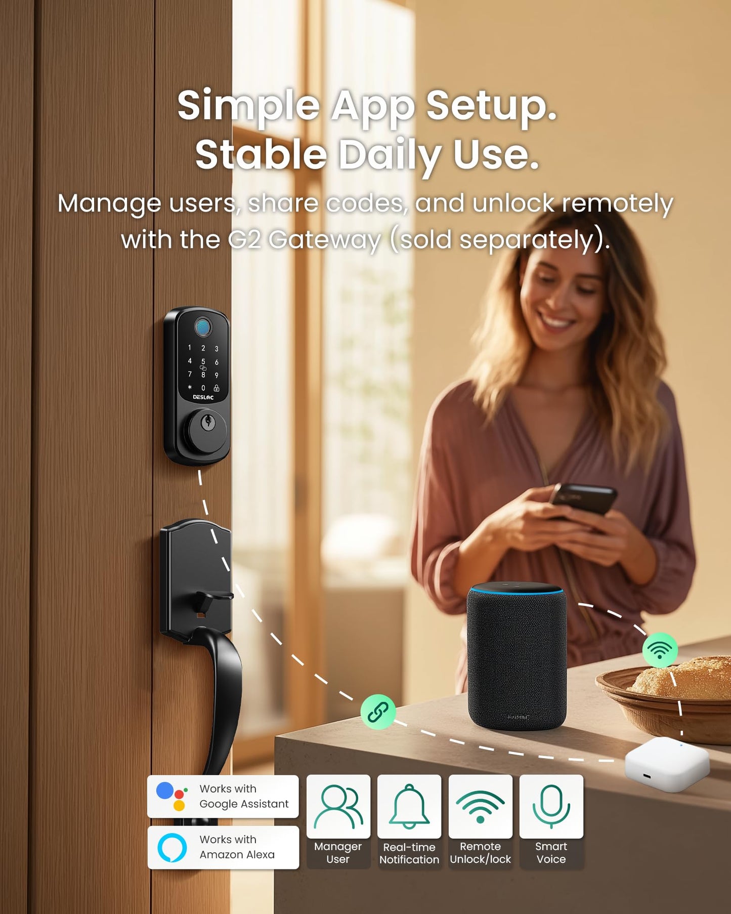 DESLOC B200 Keyless Entry Door Lock with Handle Set, Smart Locks for Front Door, Deadbolt Smart Lock, Front Door Locks Set, Electronic keypad Deadbolt with Handle, 12 Months Battery, IP54