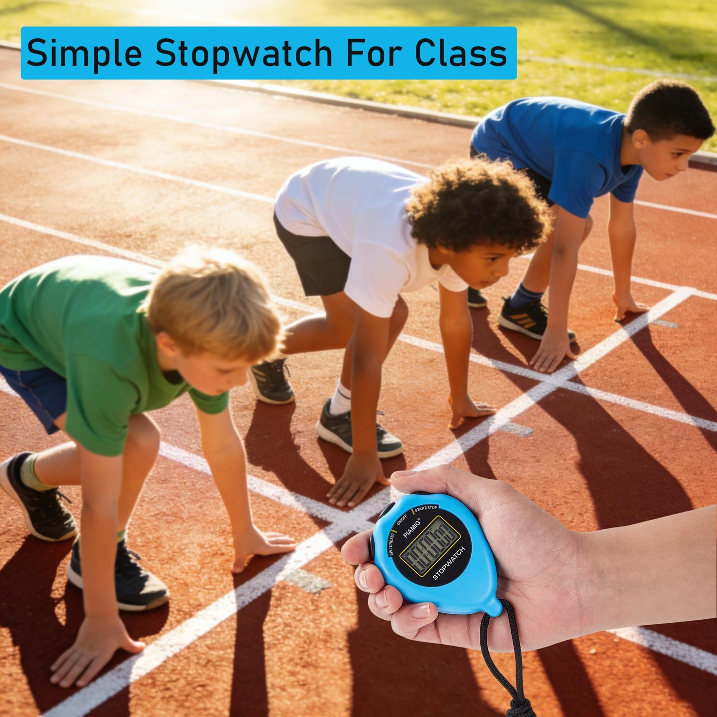 PIAMIG Simple Stopwatch Sport Timer Only Stopwatch Mode, 2 Pack Large Display Digital Stopwatch Timer with On/Off Function, No Alarm Silent Digital Stop Watch for Sports Kids Coaches (Blue)