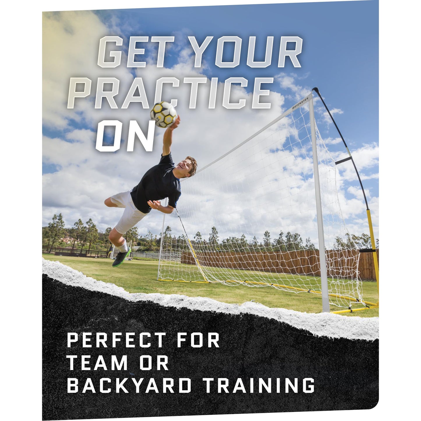 SKLZ Quickster Soccer Goal 12' x 6' - Portable Goal for Backyard & Field - Durable Tension-Tite Frame & Heavy Gauge 2-Ply Net - Adjustable Click-Lock Poles, Metal Stakes - Carrying Case with Handle