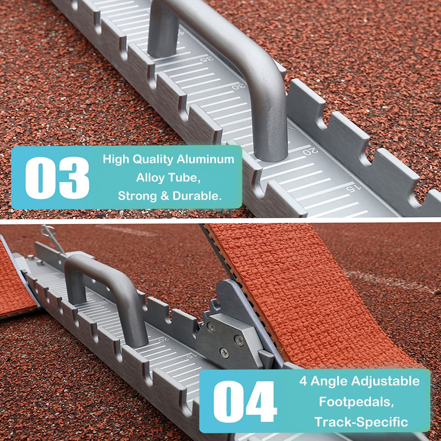 Supvision 35in High-Level Starting Blocks Aircraft Grade Aluminum Running Track Blocks Waterproof and Rustproof 4 Angle Adjustable Pedals for Track and Field Competition