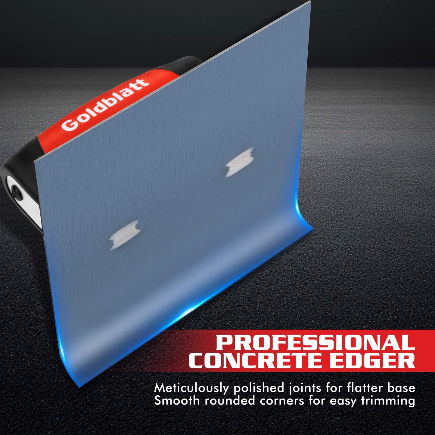 Goldblatt Concrete Tools, Concrete Edger, 6" x 6" Blue Steel Edger (1/2"R, 5/8"L), Durable High Carbon Steel Concrete Finishing Tools - Masonry Hand Tool with Soft Grip, Sturdy Steel Mounting