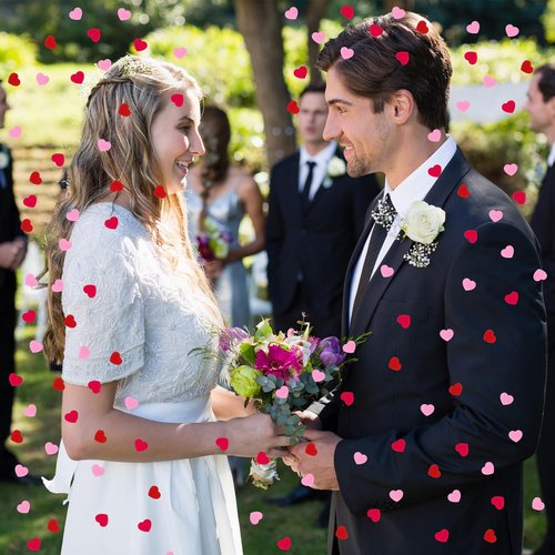 MARFOREVER 500 Pcs Red Rose Pink Heart Confetti Felt, Valentines Day Confetti Love Hearts Shaped Sprinkles Table Scatter for Romantic Weddings Valentines Day Engagement Party Decorations
