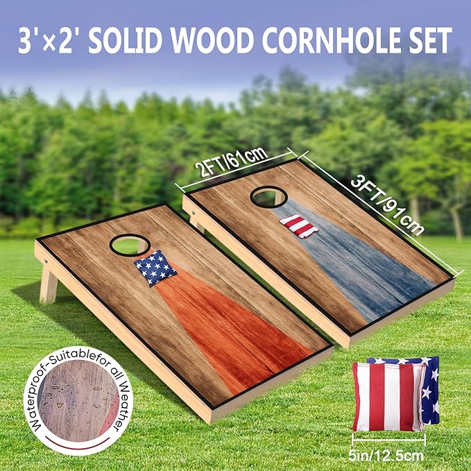 Cornhole Board Set, Regulation Size 4 x 2FT/3 x 2FT Solid Wood Corn Hole Game Set with 8 Bean Bags,2 Cornhole Boards and 1 Carry Bag for Outdoor Beach Toss Games Competitions