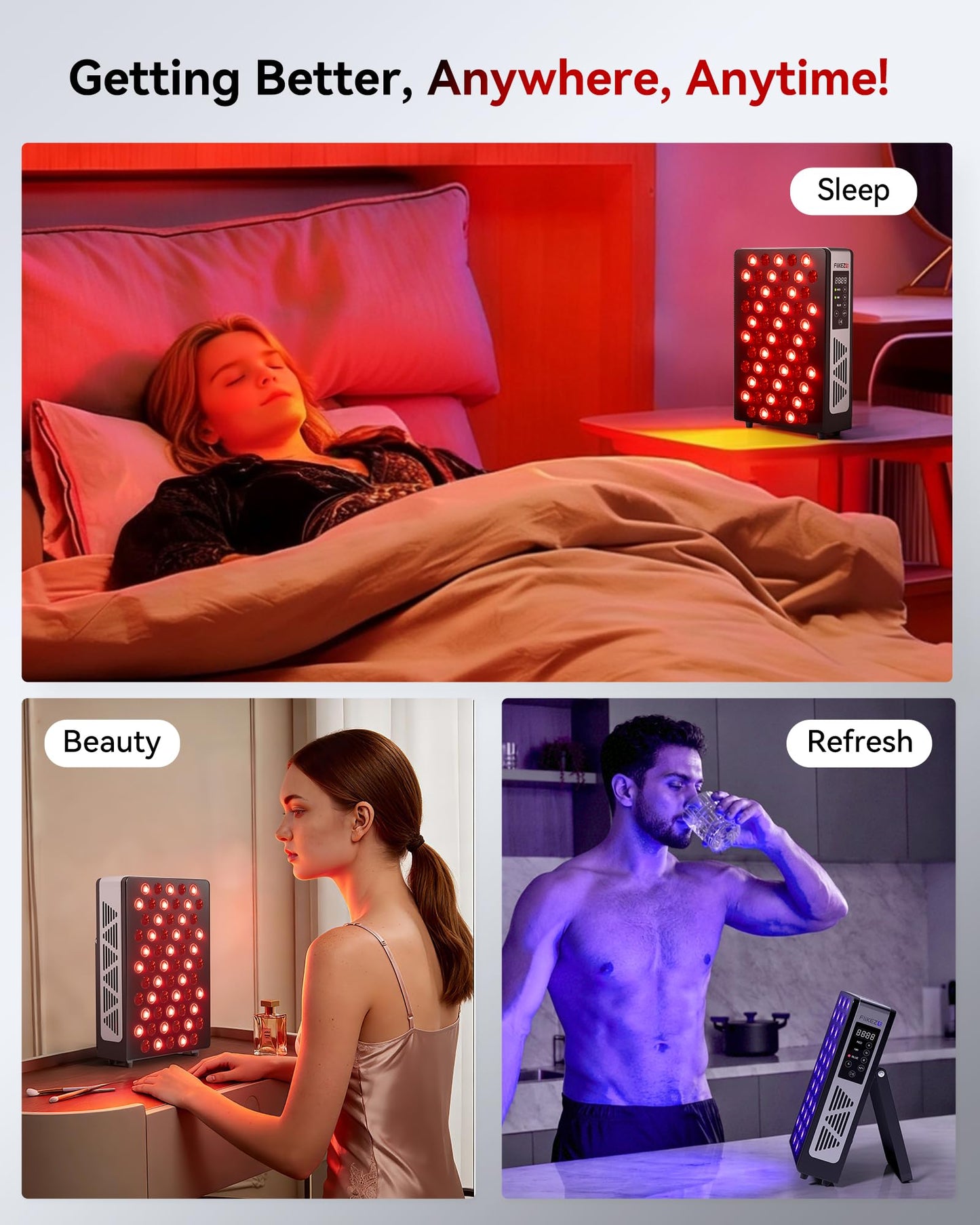 FLIKEZE Red Light Therapy for Body Face, 3+4 Chips 7 Wavements 460nm-880nm Red Light Panel with 4 Modes, Dimmable & Timer, Blue Lights Infrared Light Therapy for Home Office Gym, Elite 60 LEDs