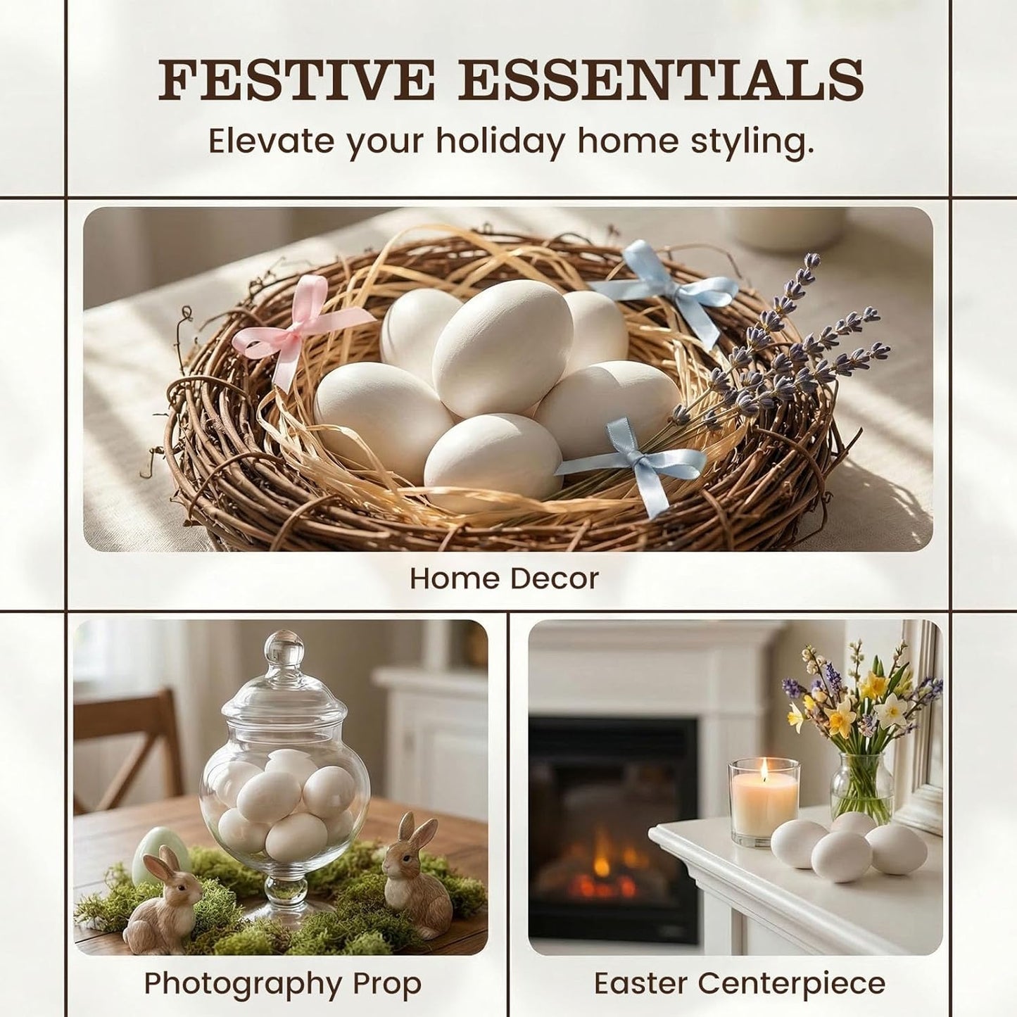 SallyFashion Wooden Fake Eggs - 9 PCS White Easter Eggs for Nesting & Pretend Play Kitchen Accessories