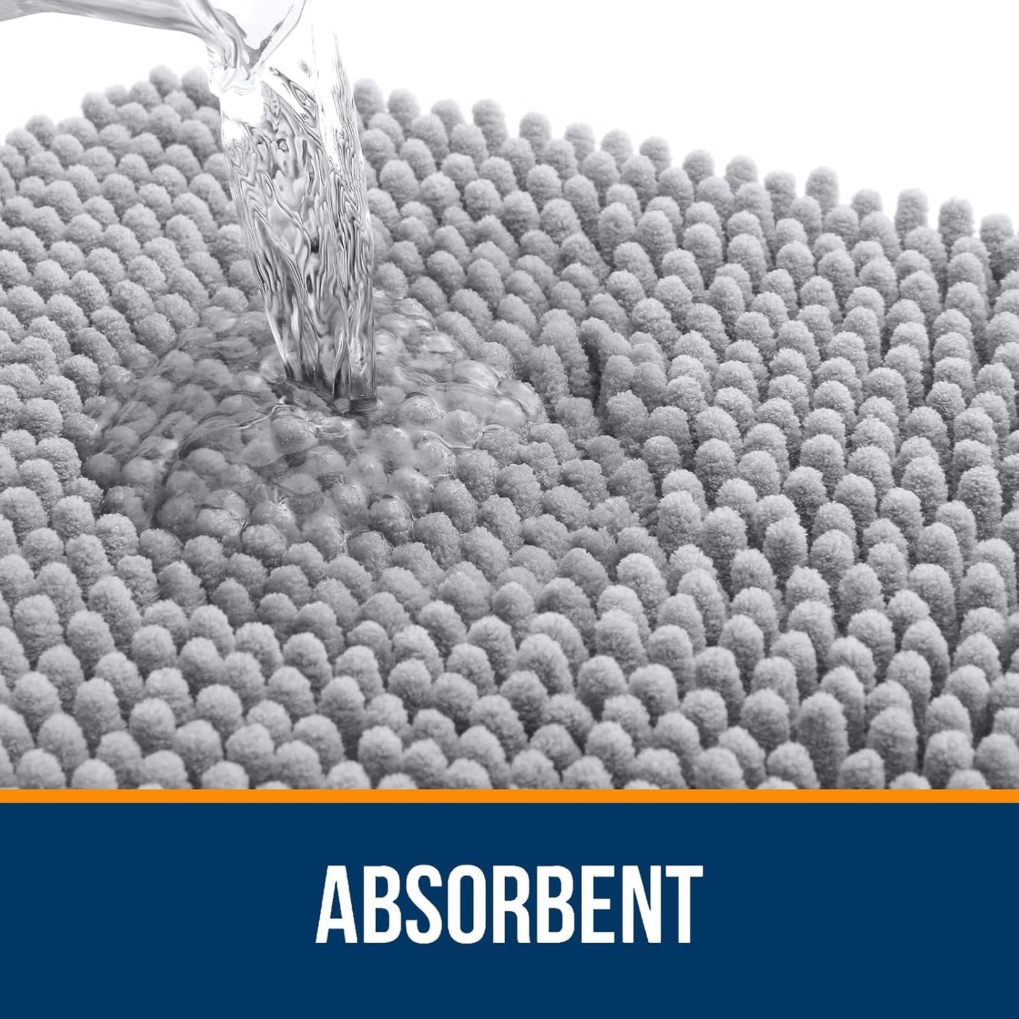 OLANLY Large Bath Rugs - Extra Soft Chenille with Quick-Dry Rubber Backing | 59x35, Light Grey
