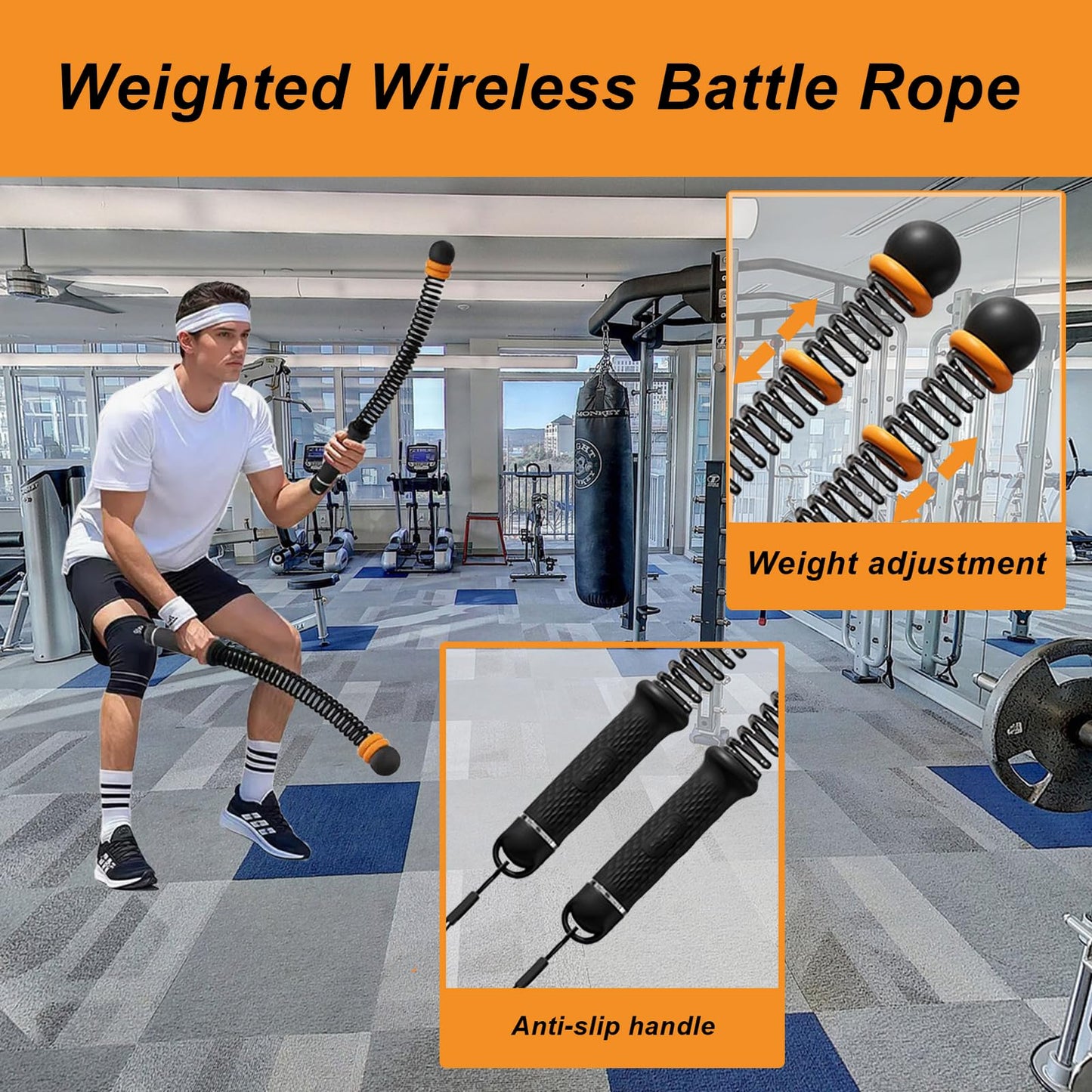 Weighted Ropeless Battle Ropes (2-Pack),Portable Cordless Battle Ropes for Home Gym,arm Exerciser Rope,Workout Rope for Strength Building,Low-Impact Aerobic Training and HIIT for Fitness Enthusiasts.