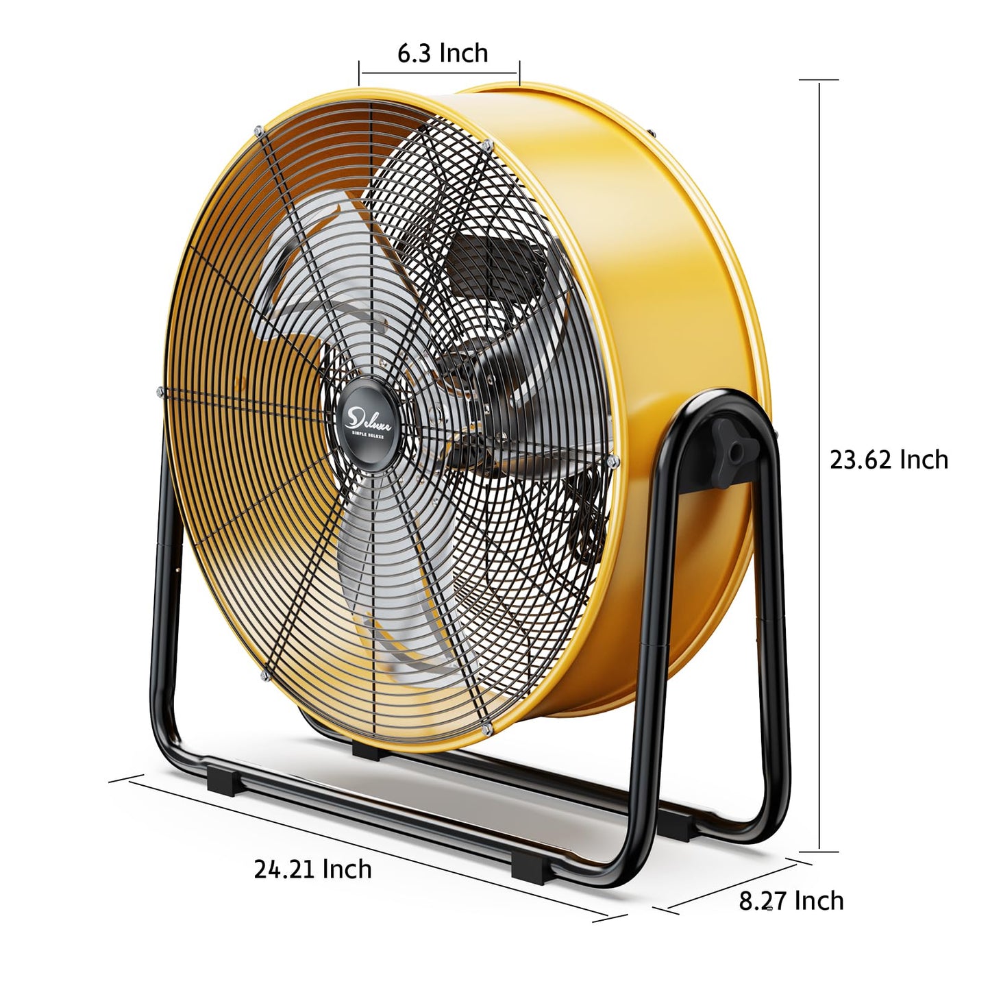 Simple Deluxe 20 Inch Heavy Duty Metal Industrial Drum Fan, 3 Speed Floor Fan for Warehouse, Workshop, Factory and Basement, Yellow