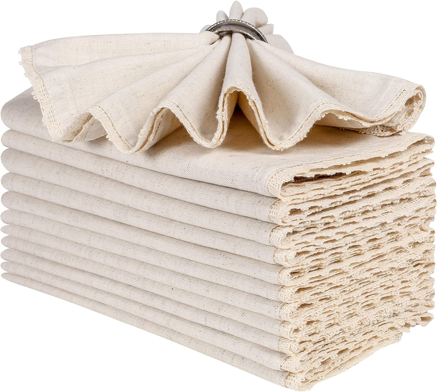 Set of 12 Linen Flax Cotton Cloth Dinner Napkin Washable 18x18 with Lace in Natural Mitered Corners- Ideal for Wedding, Spring, Easter Dinner, Parties and Table Decorations Ivory lace