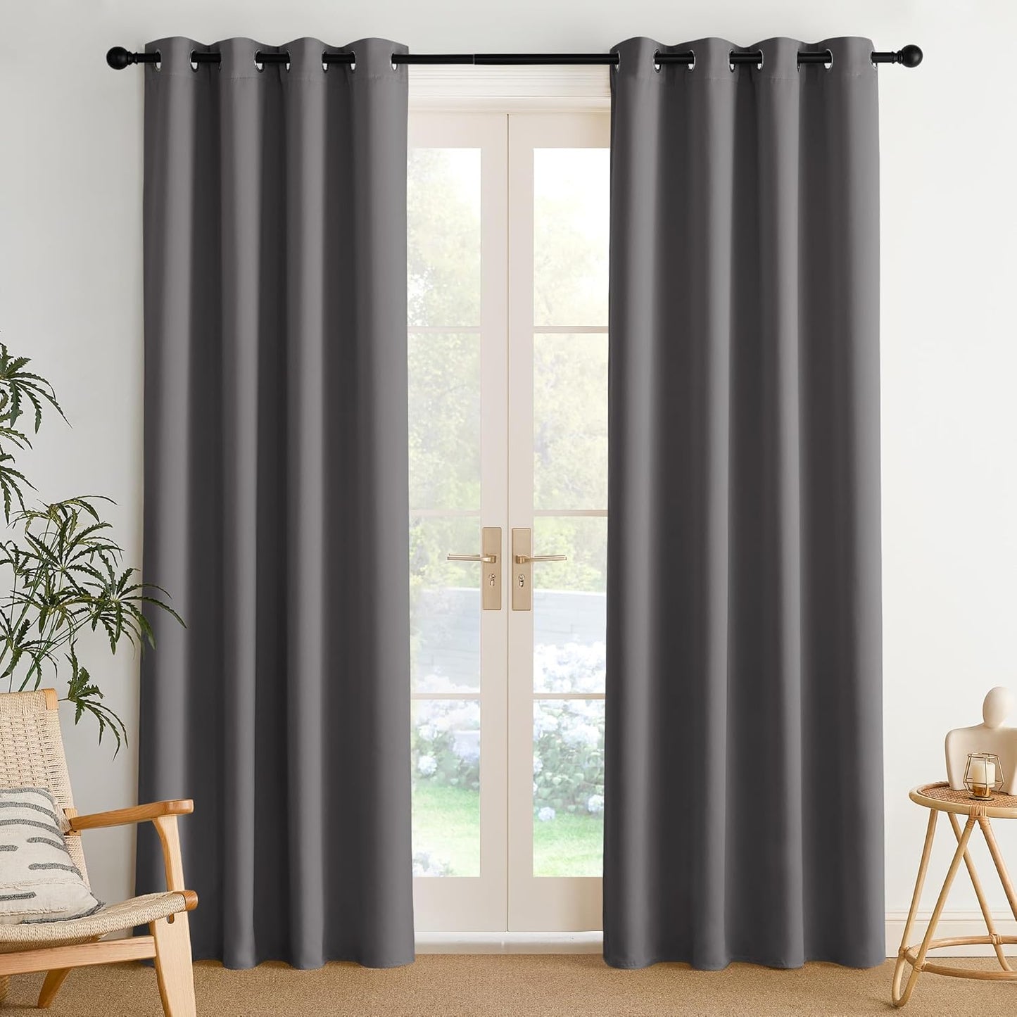NICETOWN Room Darkening Curtains - Grey Drapery Panels, 2-Pack | W52 x L84 for Ultimate Light Control