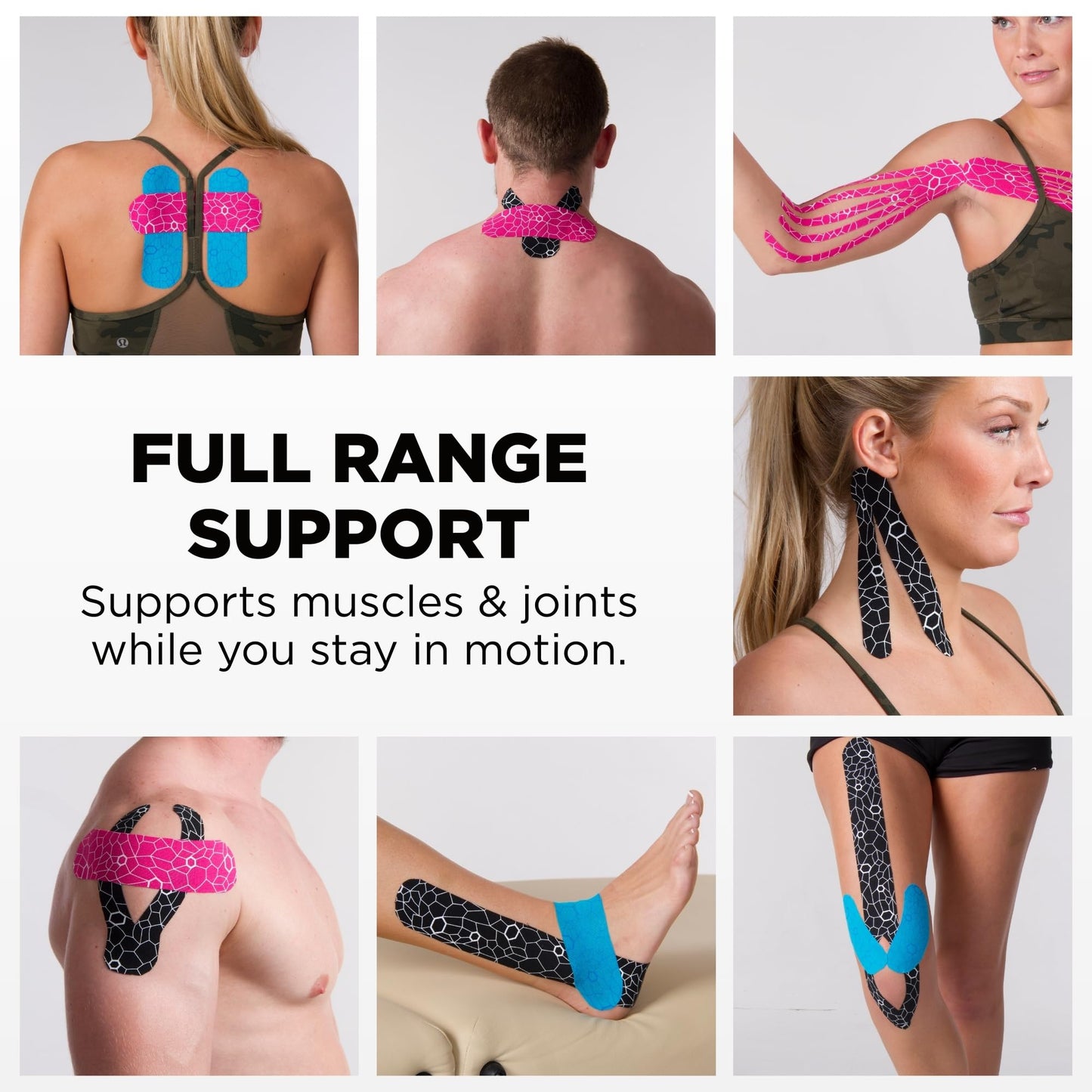 THERABAND Kinesiology Tape, Waterproof Physio Tape for Muscle & Joint Support, Standard Roll with XactStretch Application Indicators, 2" X 10" Strips, 20 Precut Strips, Hot Red/Black