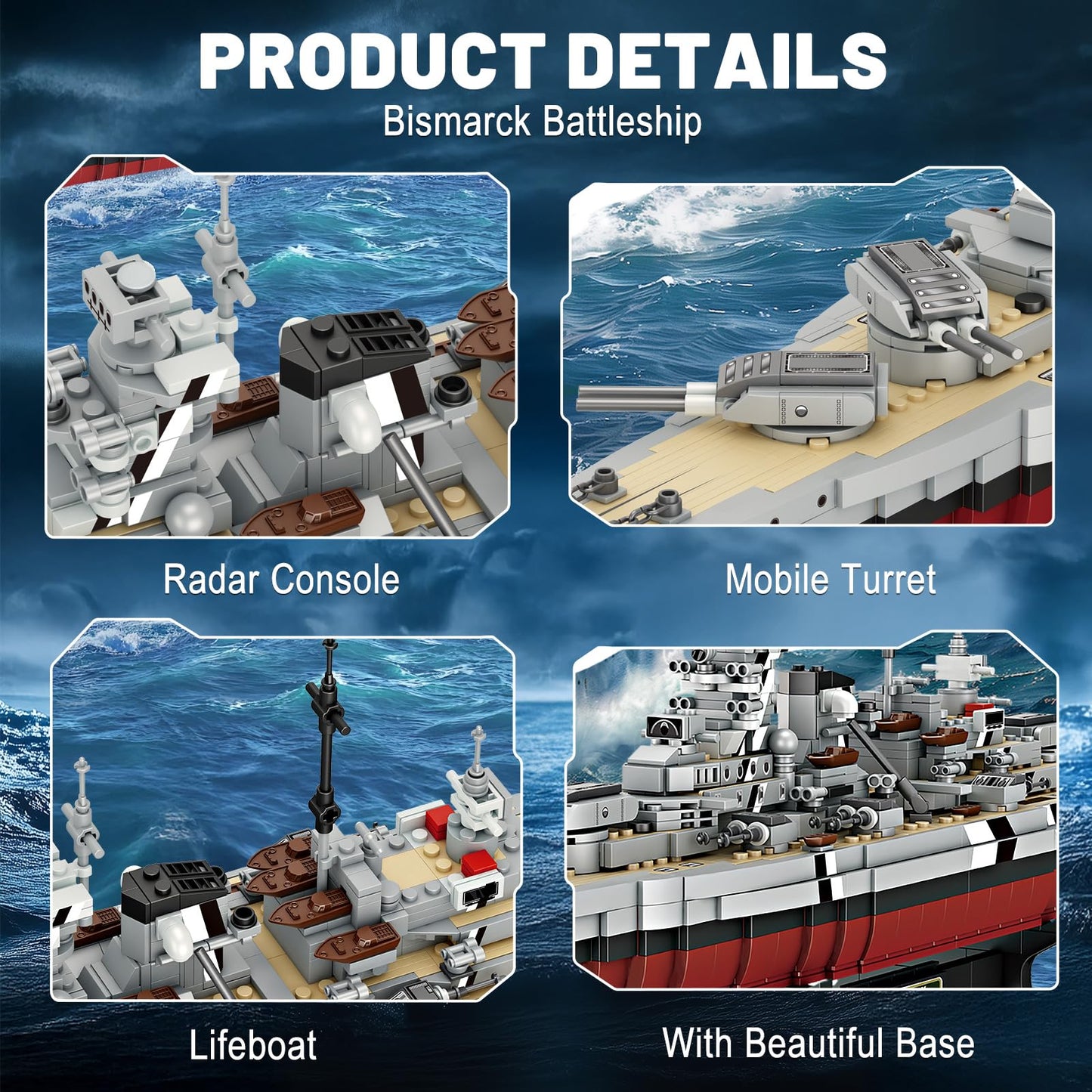 Brihappen Bismarck Battleship Building Kits for Adult Men Boys (2081Pieces) - Large Military World-Class Bismarck Battleship Model for Home Office Collection, Birthday Gifts for Building Blocks Lover