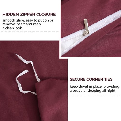 JSD Burgundy Duvet Cover Set - Soft Brushed Microfiber, 3-Piece Queen Size with Pillow Shams