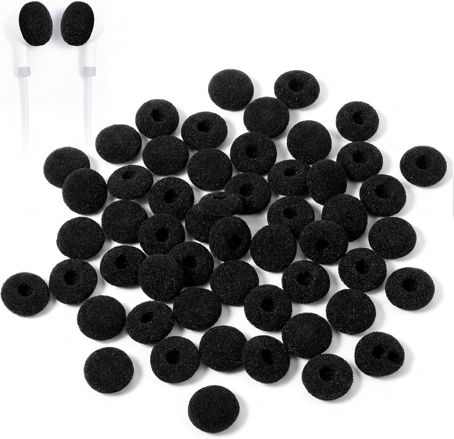 LXUEJIE 50 18mm Headsets, Pcs Earbud Sponge Cover Protector, Soft Foam Tips Earbud Covers, Black Replacement Sponge