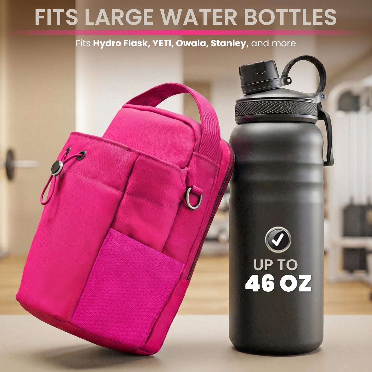 abzzz Magnetic Gym Bag Magnetic Gym Water Bottle Bag Water Bottle Holder With Magnet Pocket For Phone Keys Shaker Wallet Crossbody Workout Golf Cart Men Women Pink