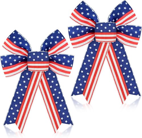 MuPera Patriotic Bow Set - 6 Pcs Red, White & Blue Wreath Bows for Independence Day Decor