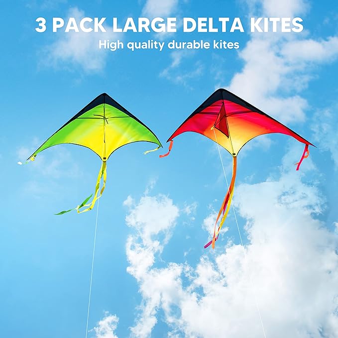 JOYIN Large Delta Kite Red, Green and Purple, Easy to Fly Huge for Kids and Adults with 262.5ft String, Large Delta Beach Kite for Outdoor Games and Activities