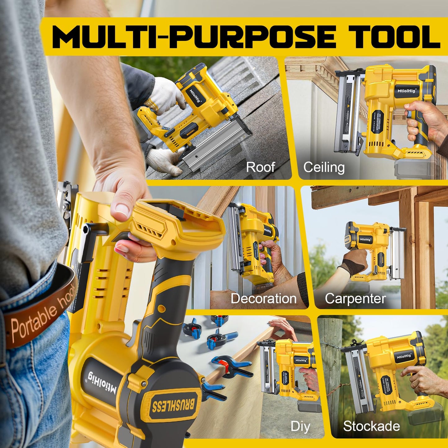 Cordless 2" Brad Nailer Compatible with Dewalt 20V Battery (No Battery), 2-in-1 Electric Nail Gun/Staple Gun, 18 Gauge Nail Gun Battery Powered with 1000 Nails for Wood Carpentry, 7.2LB