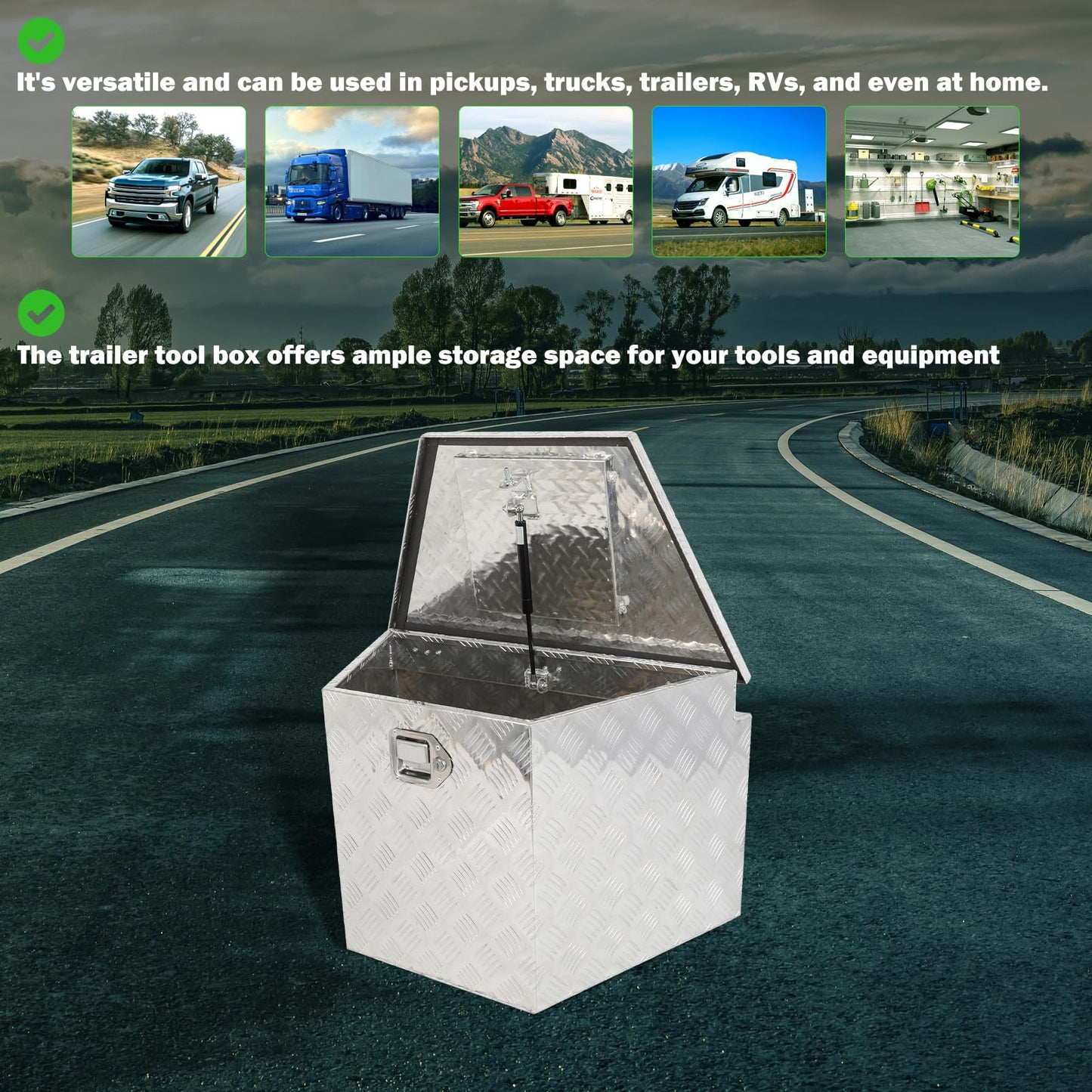 SCITOO 29 Inch Aluminum Diamond Plate Truck Bed Tool Box,Heavy Duty Crossover Storage for Most Full Size Pickups,Lockable Weatherproof Chest,Fits 29" Truck Beds,Easy Access to Load and Unload