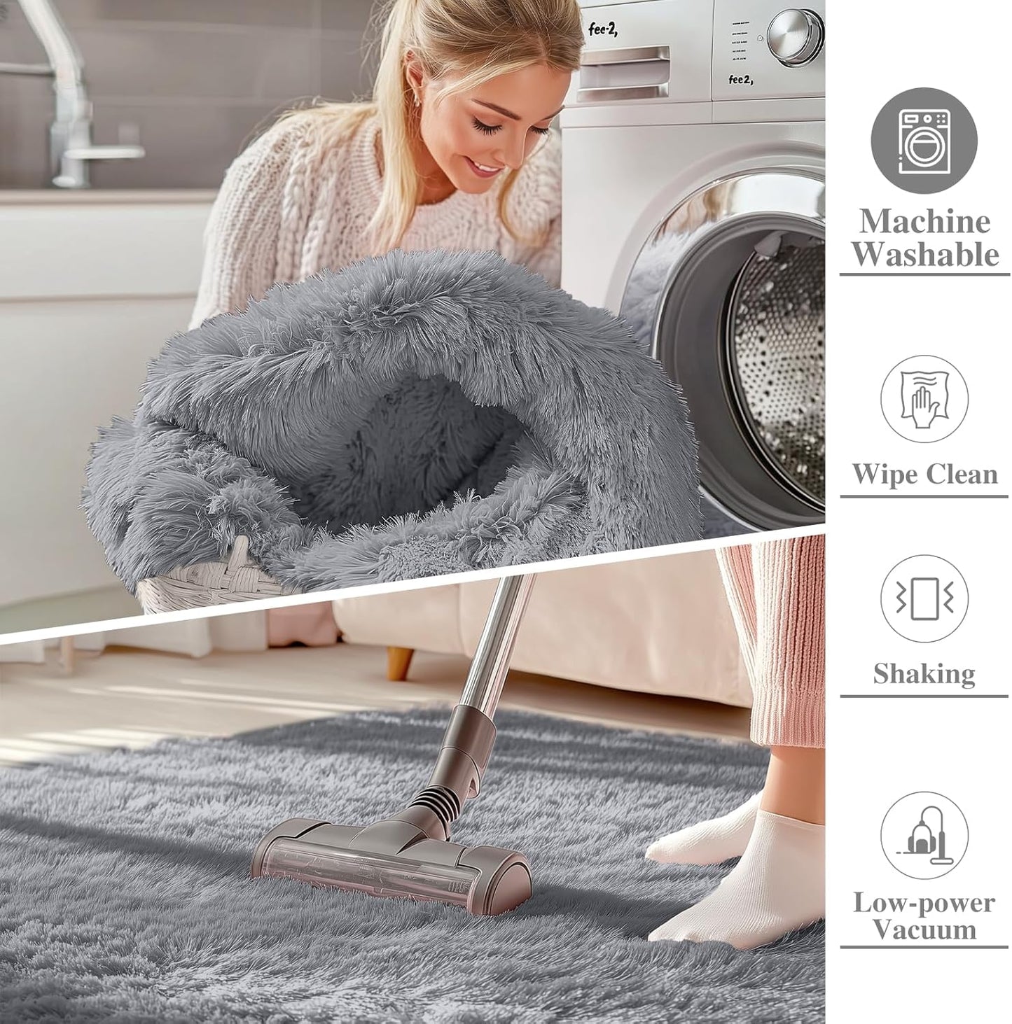 OLANLY 3x5 Soft Fluffy Shaggy Bedside Rug - Machine Washable Indoor Carpet for Kids & Nursery | Light Grey