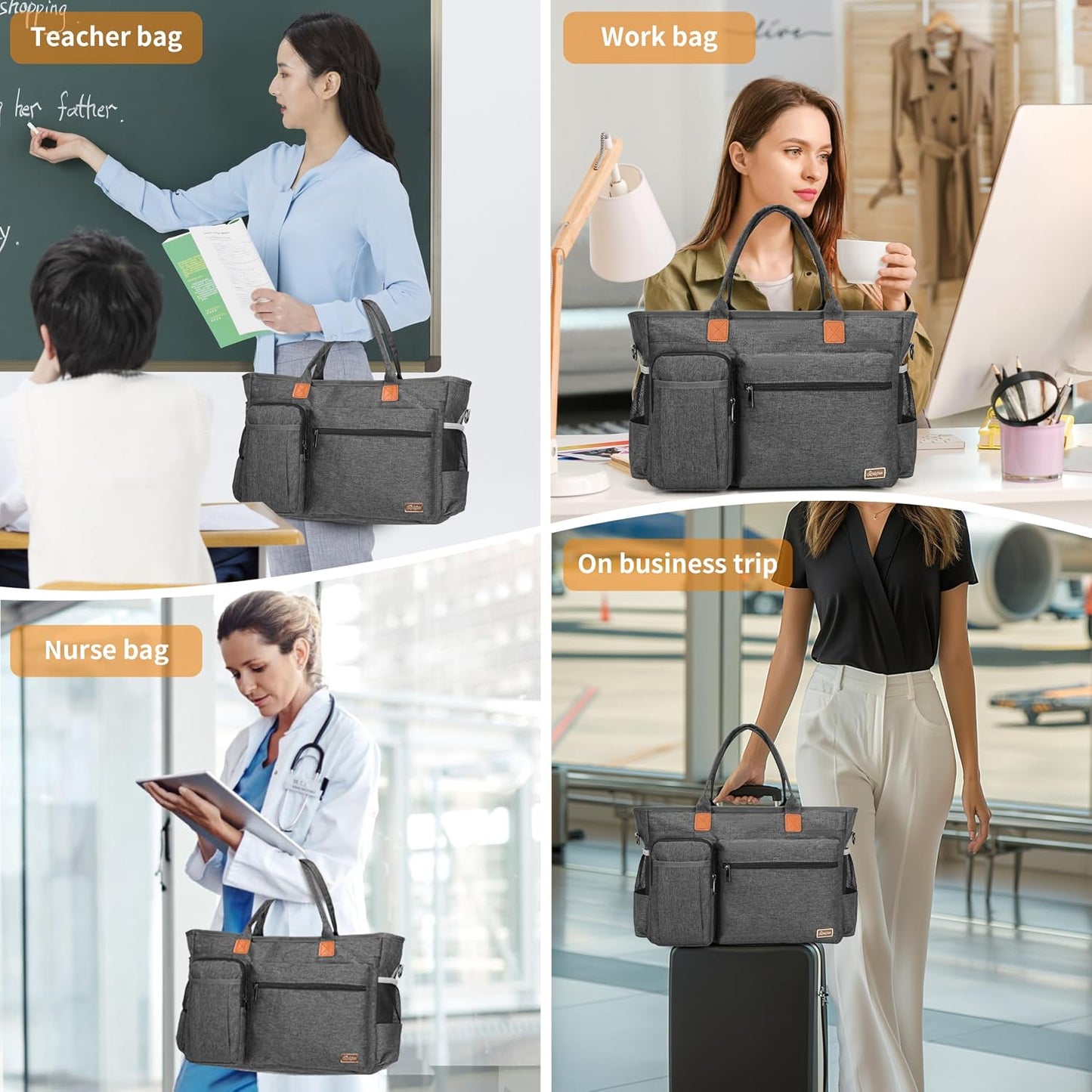 15.6 Rabjen Nurse Tote Bag for Work with Padded Laptop Sleeve, Medical Supplies Shoulder Bag for Home Health Care