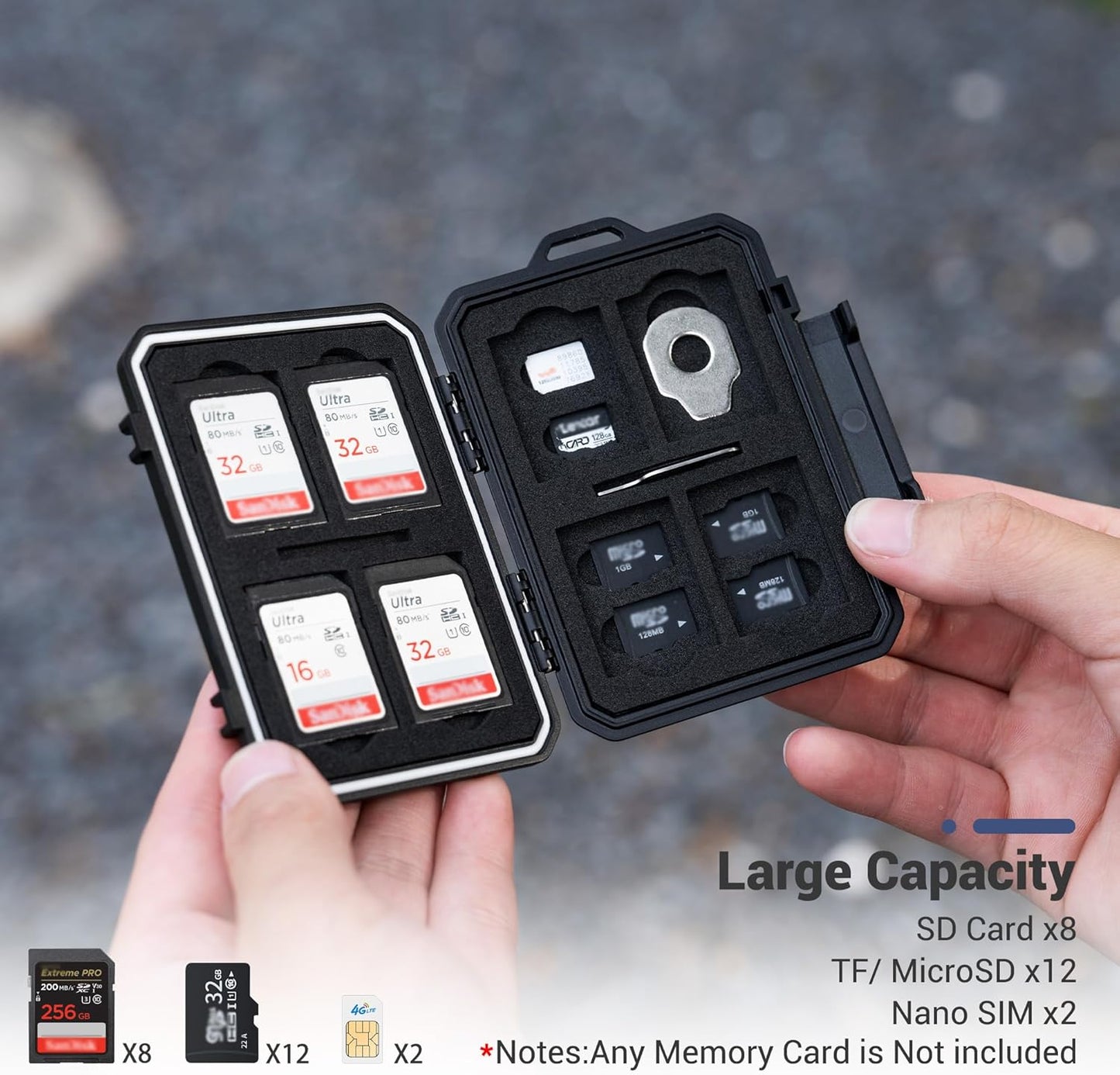 JJC 8 12 2 IP67 Slim Memory Card Case for SD TF and Nano SIM Cards, Waterproof Anti-Shock Anti-Dust, Compact Size