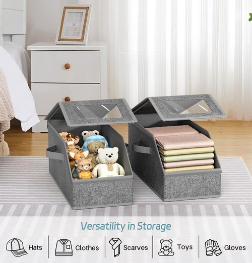 AOODA 2 PCS Stackable Hat Storage for Baseball Caps, Holds up to 24 Caps Cap Organizer for Closet, Sturdy Hat Boxes for Men with Cardboard, Slate Grey