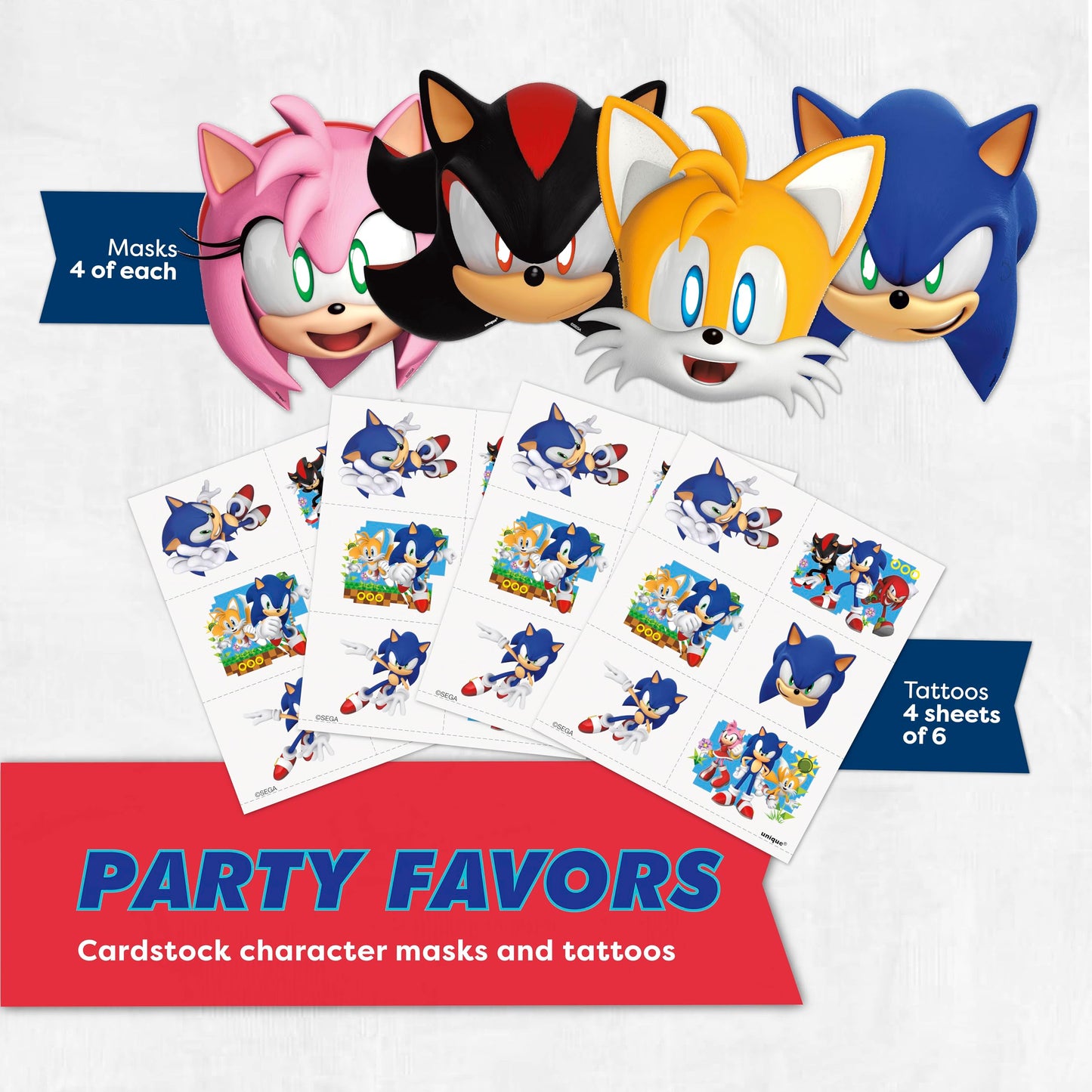 Sonic Birthday Party Decorations | Serves 16 Guests | Masks, Tattoos, Banner, Tablecloth, Plates, Napkins, Sticker | Officially Licensed