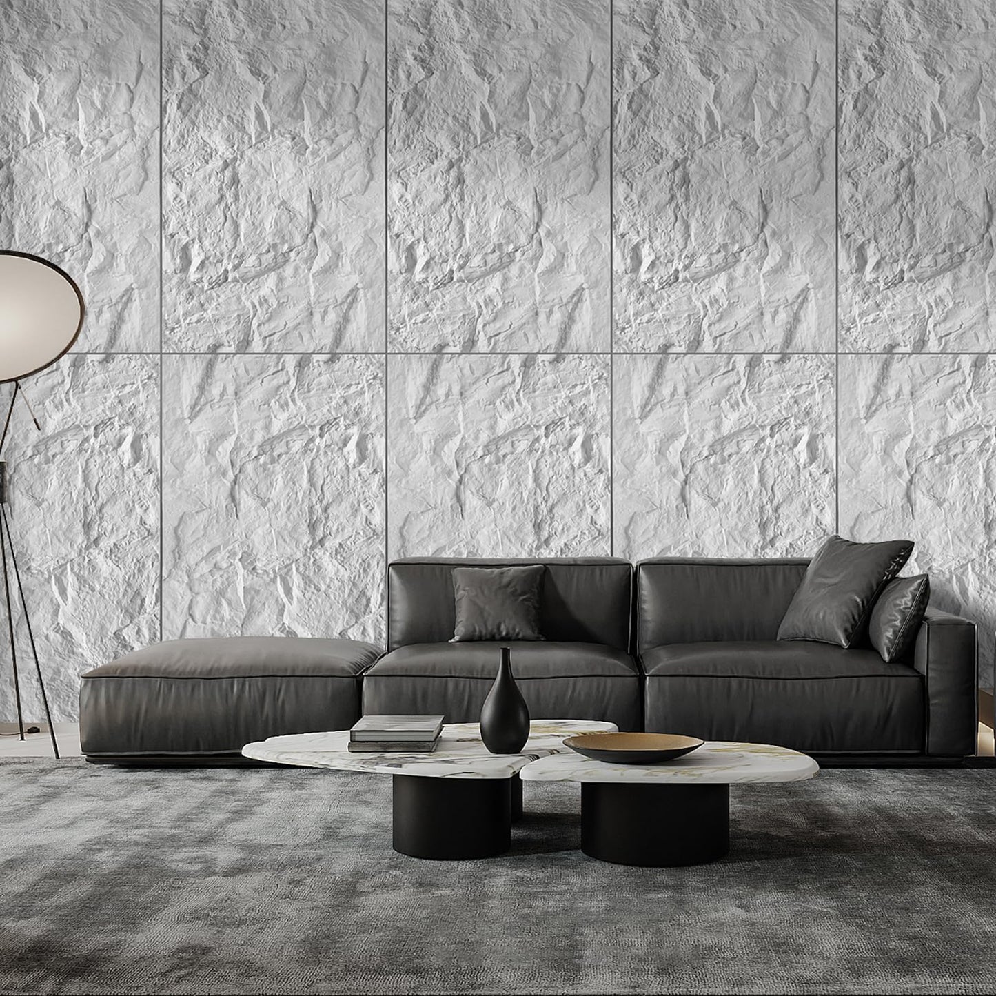 VESLARA 4 PCS Faux Stone Wall Panel 43.3’’ x 23.6’’ PU Wainscoting Panel with Mountain Rock Design 3D Wall Panel for Interior Wall Decor Bedroom Living Room Office White