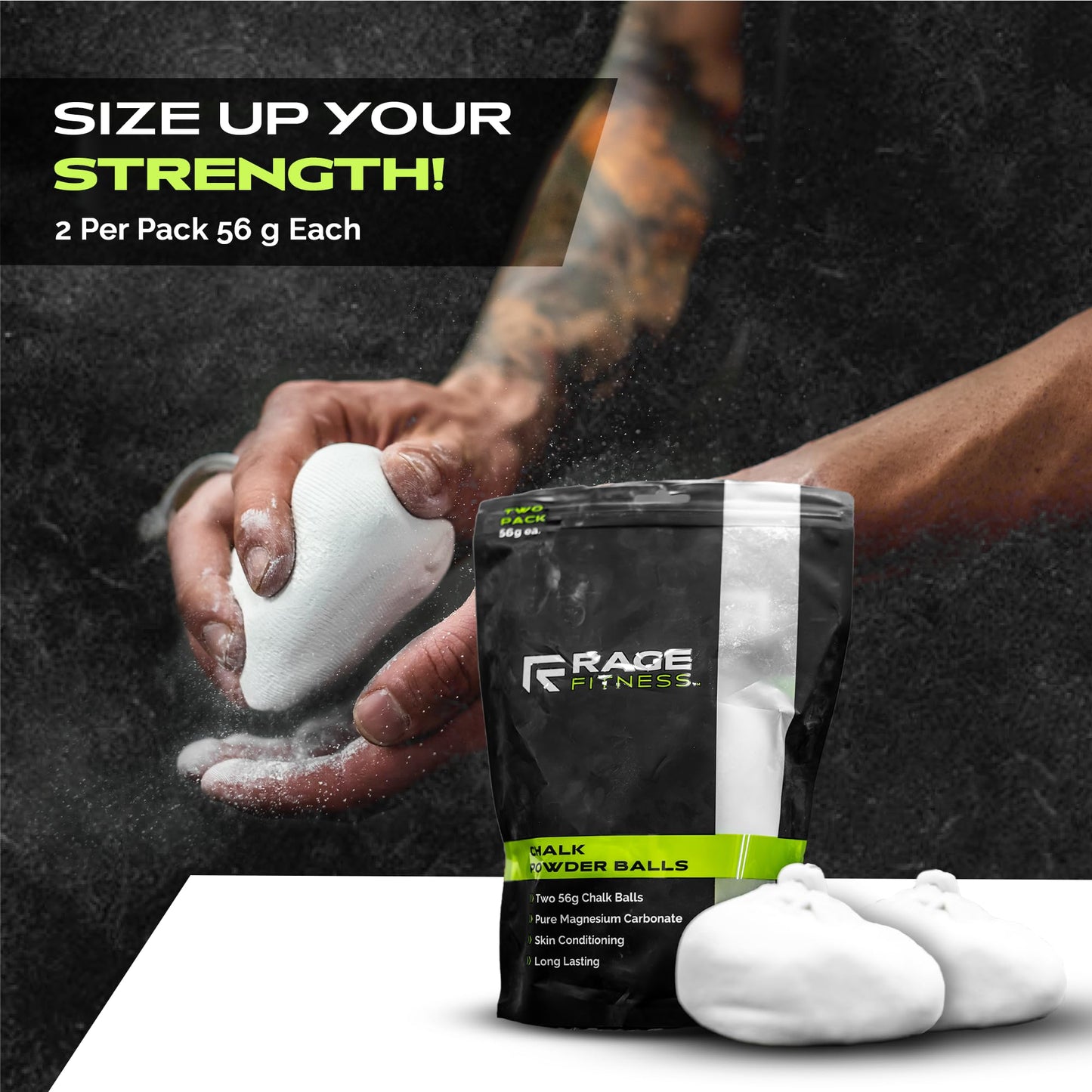 Rage Fitness Gym Chalk Balls, Magnesium Carbonate Athletic Chalk for Excellent Grip, Gym Workout Grip Chalk, Weightlifting, Gymnastics - 2 pack