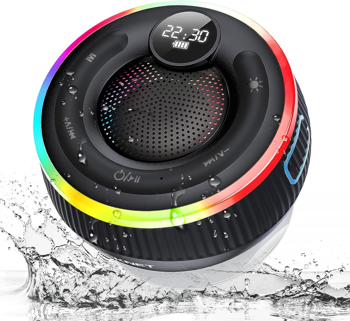 TECKNET IPX7 5.3, 10H Bluetooth Shower Speaker, Waterproof Portable Wireless Speaker with RGB Light, BT Playtime