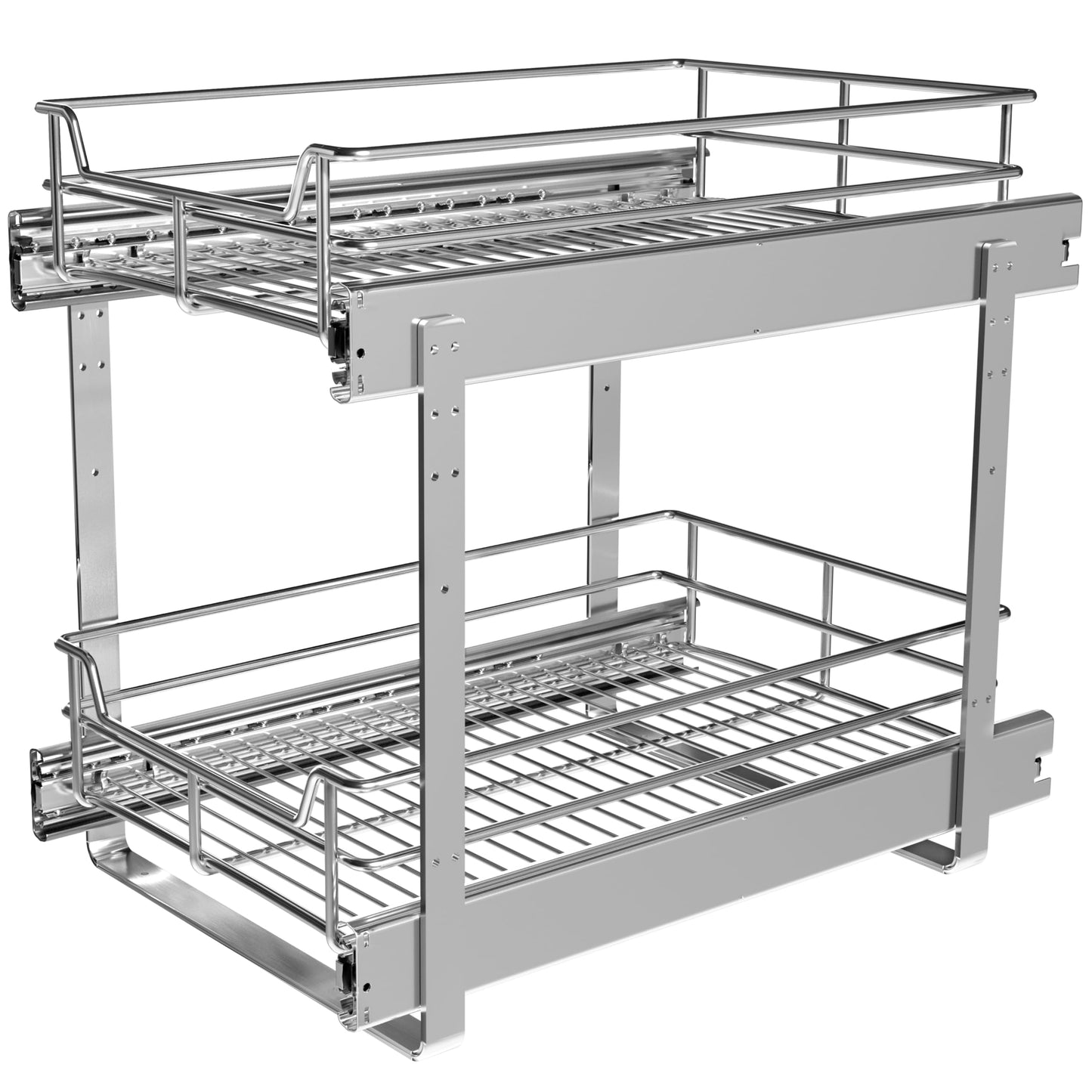 JOWBOOW 2-Tier Cabinet Pull Out Shelves (14" W x 22" D), Slide Out Shelves for Kitchen Cabinets, Metal Under Cabinet Roll Out Shelf