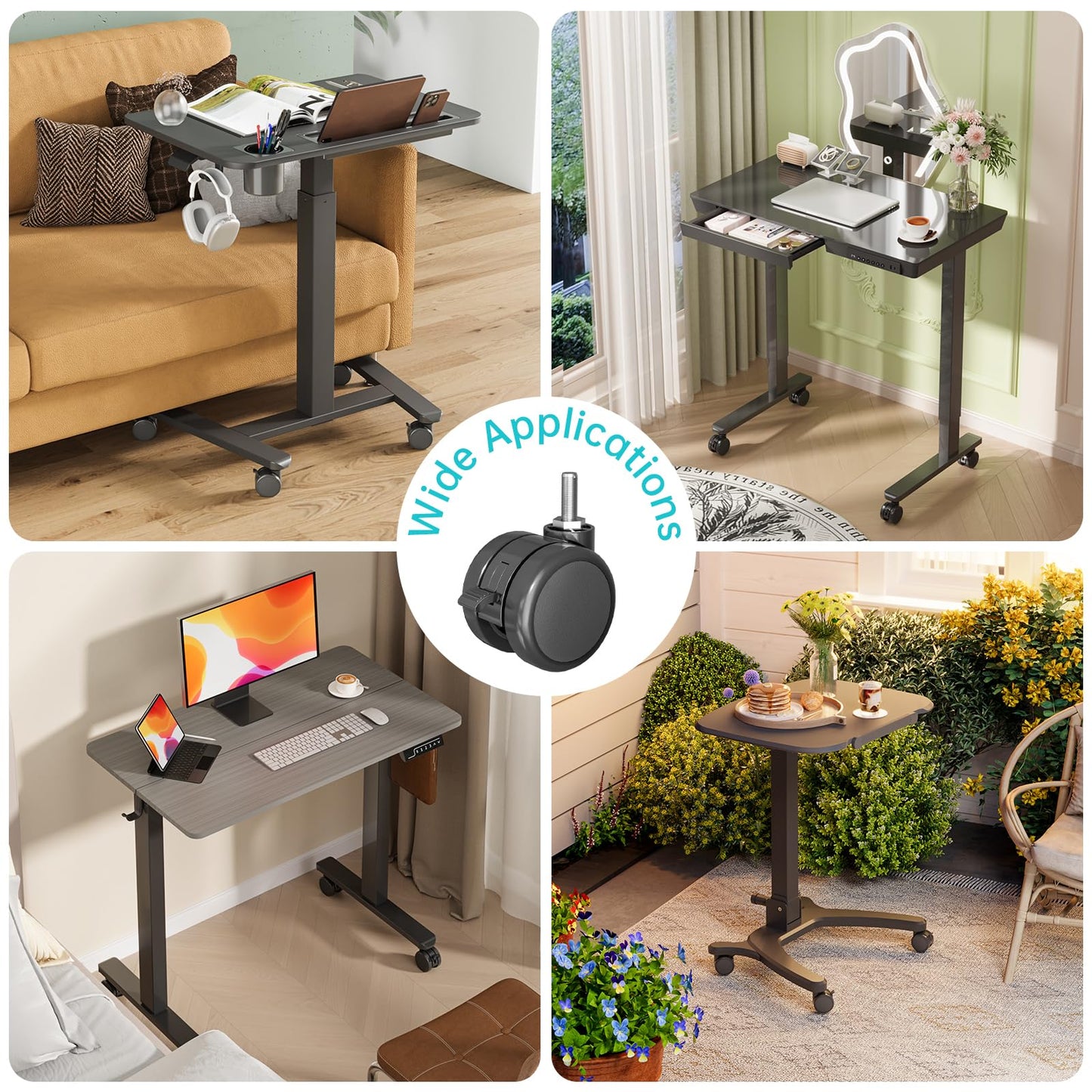JYLH JOYSEEKER Mobile Standing Desk, 28" Height Adjustable Rolling Desk with Lockable Stem Casters, Dark Wood