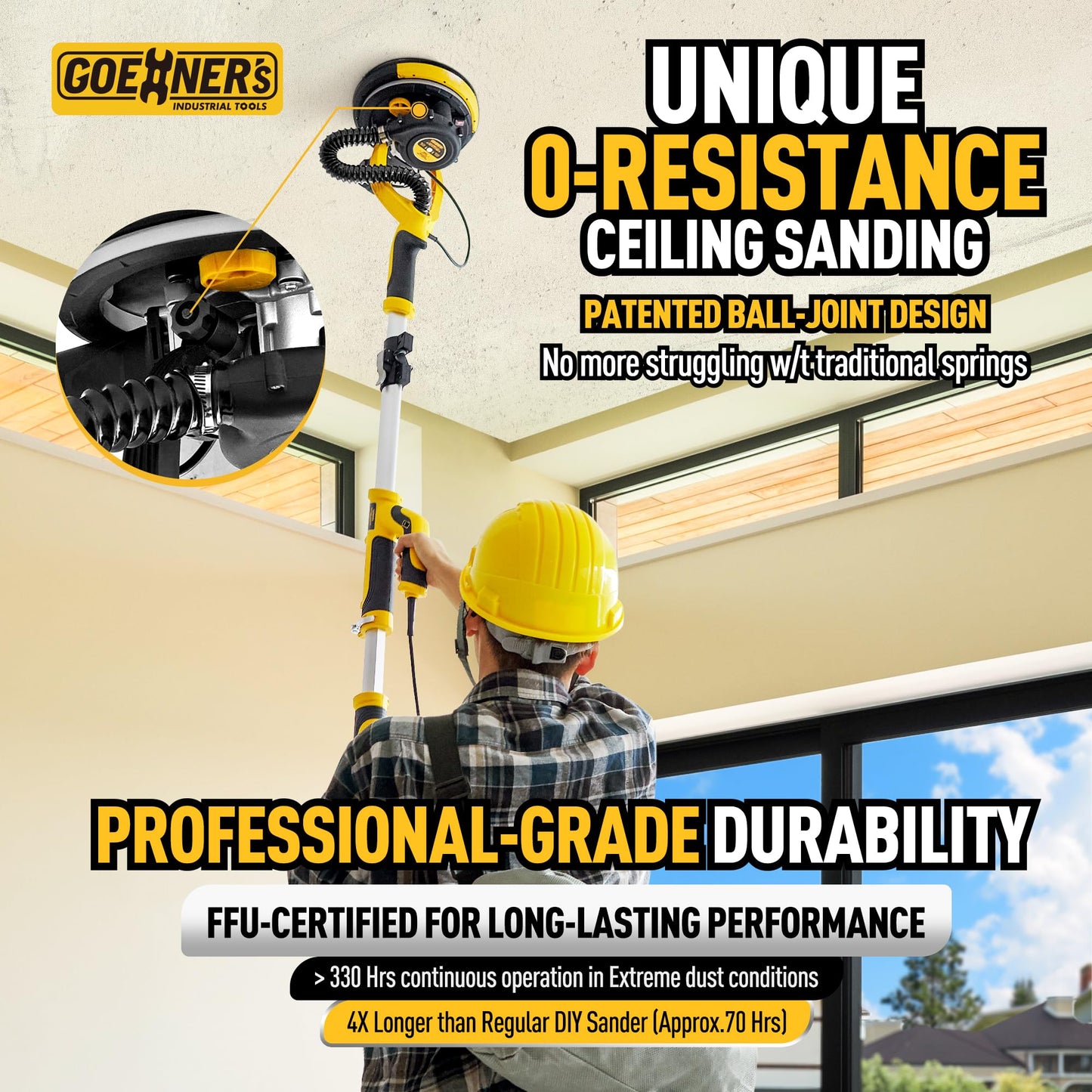 Drywall Sander, 6.5-amp Powerful Electric Drywall Sander with Vacuum, Anto Dust Removal, 7 Variable Speed, 900-1800RPM, Dustless Floor Sander with 26’ Power Cord for Popcorn Ceiling