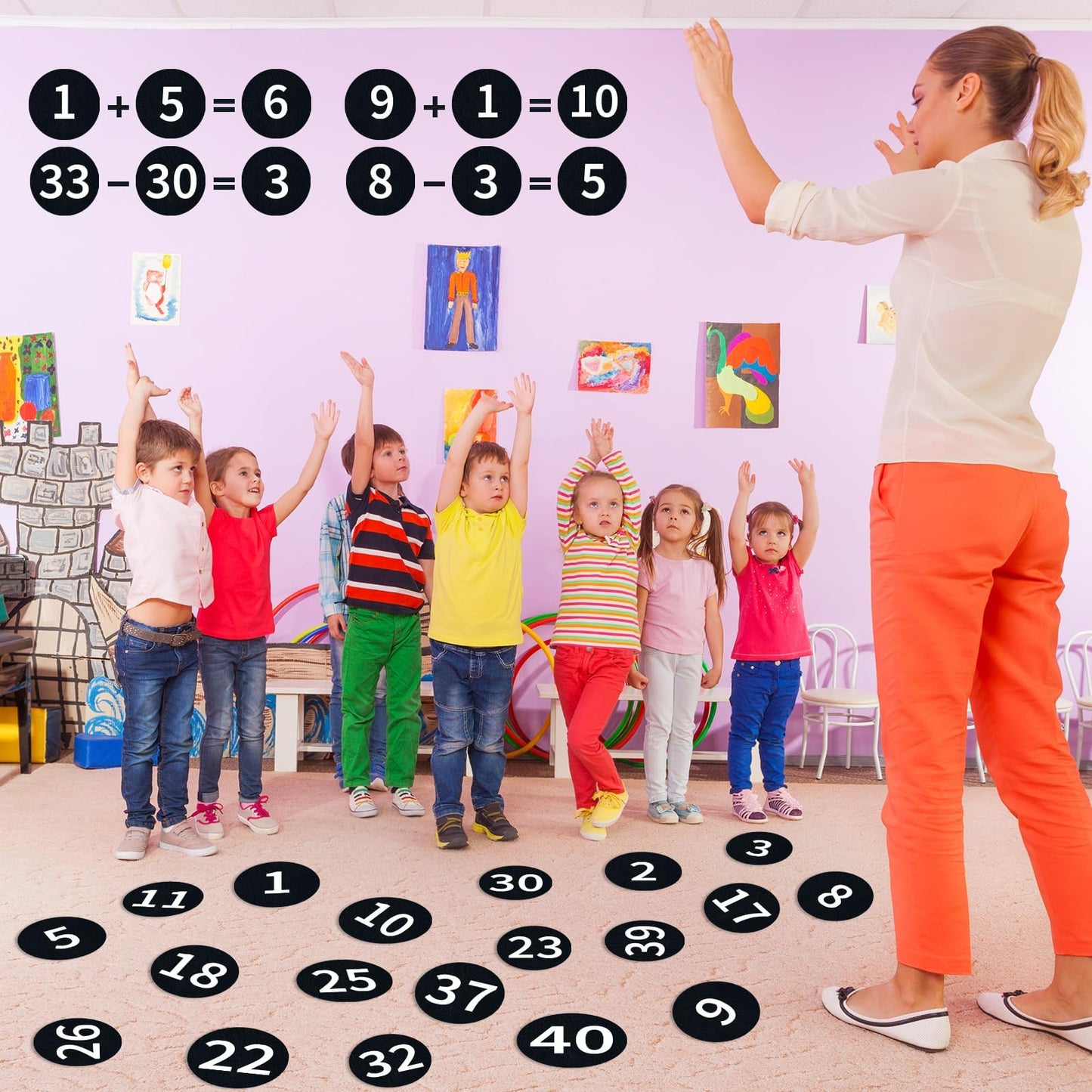 60 Pcs 6" Large Removable Number Spot Markers Black Classroom Floor Stickers with Numbers 1-40 Vinyl Floor Decals Line up Sitting Dots Stickers for Teachers Students for Elementary Preschool