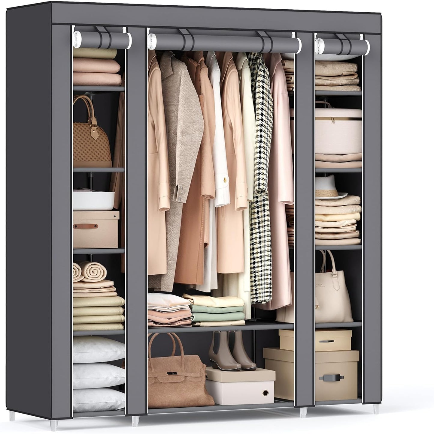 SONGMICS Portable Closet Wardrobe - Non-Woven Fabric Cover Clothes Organizer, 59 x 17.7 x 69 Inches, Gray