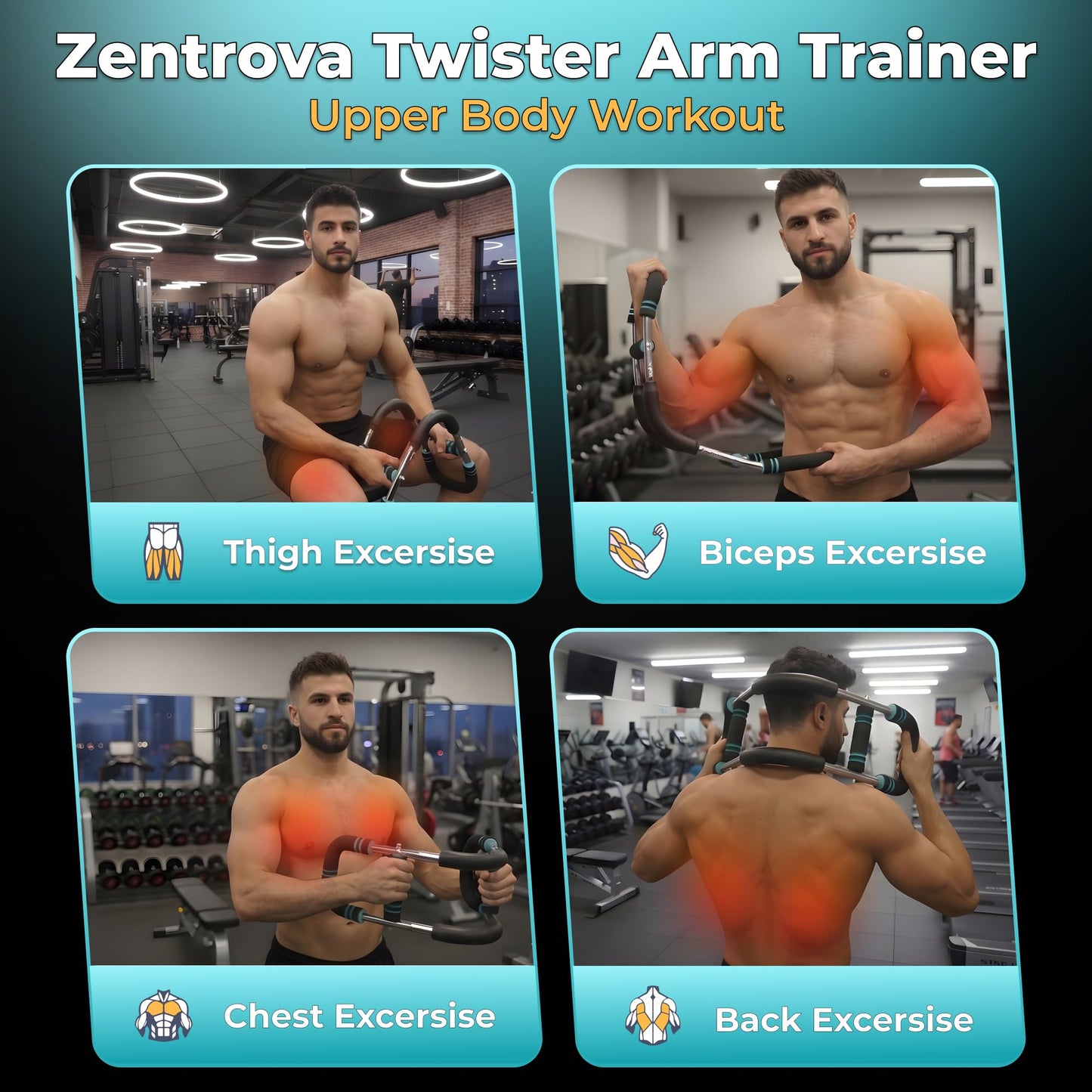 Zentrova Twister Arm Trainer, Adjustable Resistance 30–120 lbs, Chest & Arm Workout Equipment for Men & Women | Portable Spring Power Twister Bar | Upper Body Strength Trainer | Home Gym Fitness