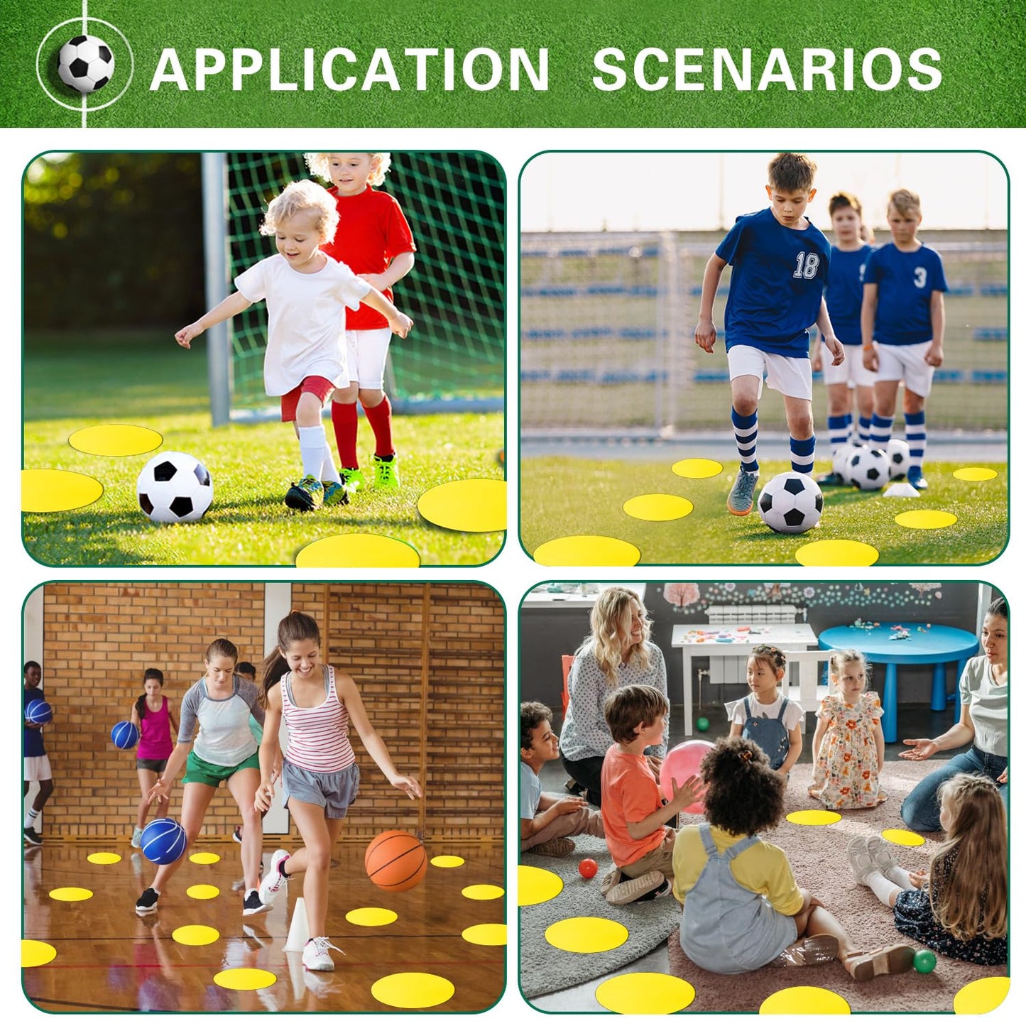 PIKZH Poly Spot Markers 9 inch 30 Pcs Non-Slip Rubber Agility Training Markers Floor Dots Flat Field Cones for Football Soccer Ball Basketball School Exercise Drills Gym Dance Practice TPE Yellow