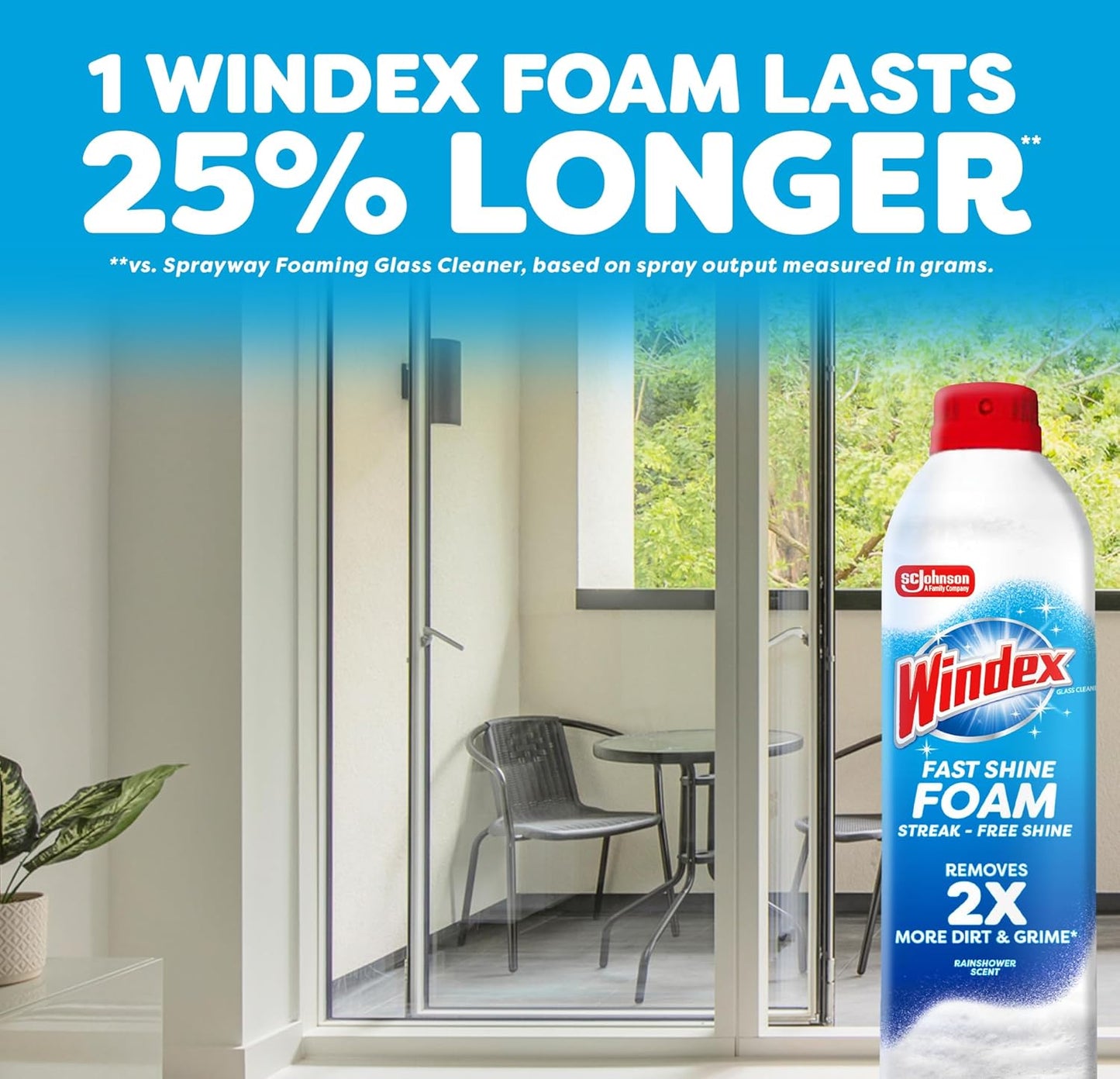 Windex Fast Shine Foam Glass Cleaner - Streak-Free Aerosol Spray for Windows & Mirrors | 19 oz (Pack of 2)