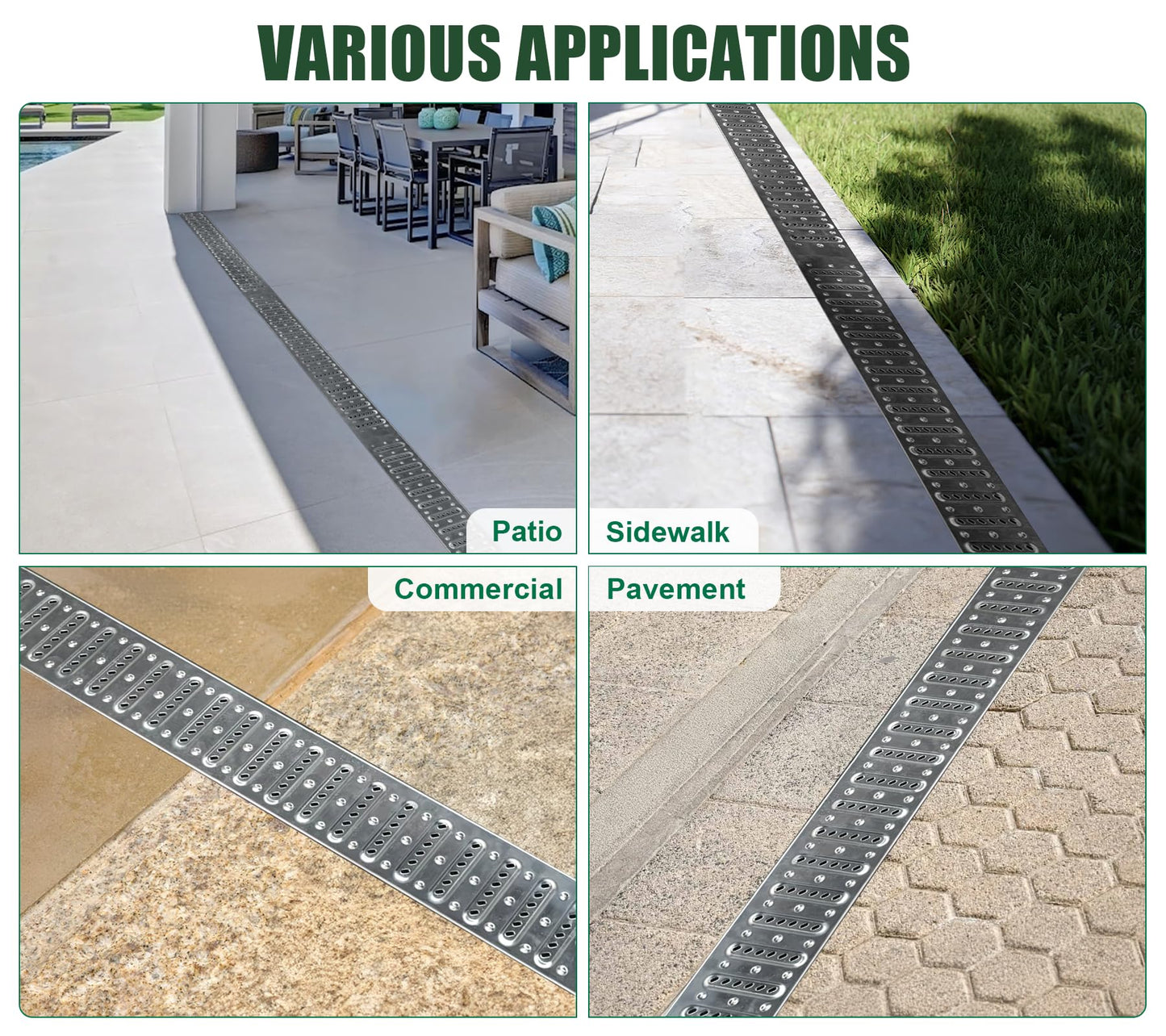 Natotela Channel Drain with 304 Stainless Steel Grate-39.4Lx6.1Wx5.5H in. Deep Profile Trench Drain System for Landscaping,3 Pack Total Length 118.2in,A15 Drainage System for Patio Commercial
