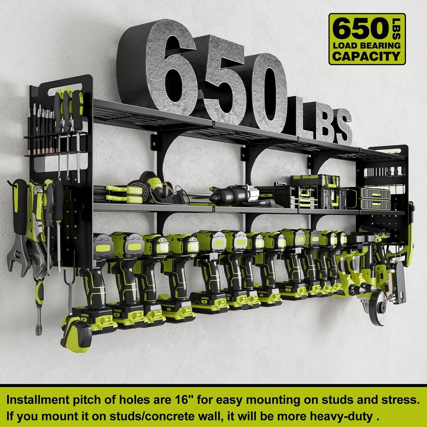 Power Tool Organizer by [Brand Name] - 16 Slots, 3-Tier Wall Mount for Garage & Workshop - Black